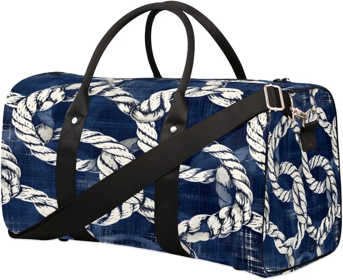 Travel Duffel Bag for Men & Women, Foldable Sports Gym Bag Tote Bag with Adjustable Shoulder Straps,Nautical Rope Summer Overnight Weekender Carry On Bag for Workout, Yoga, Swimming