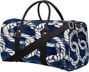 Travel Duffel Bag for Men & Women, Foldable Sports Gym Bag Tote Bag with Adjustable Shoulder Straps,Nautical Rope Summer Overnight Weekender Carry On Bag for Workout, Yoga, Swimming