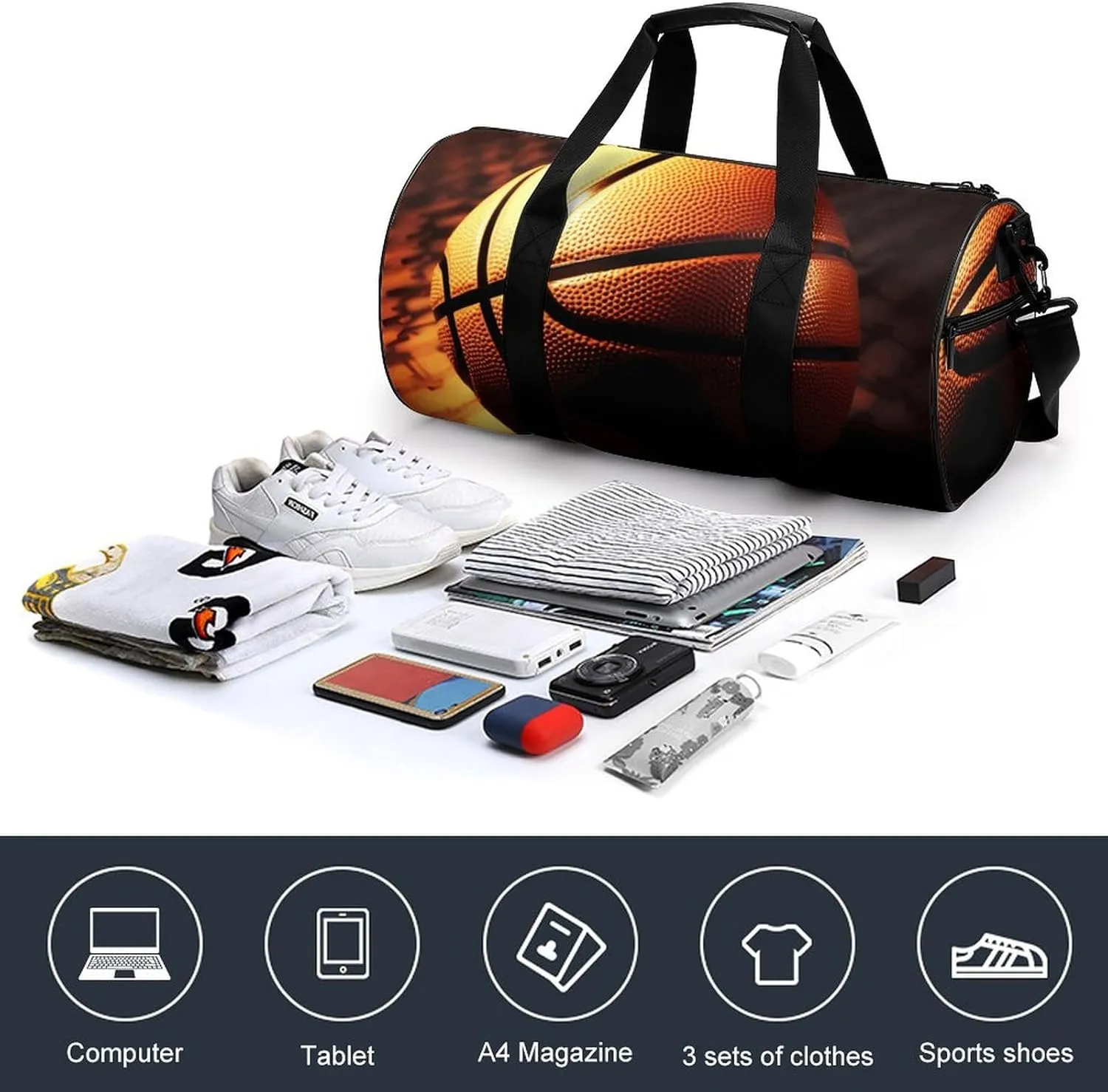 Travel Duffel Bag for Men And Women,Basketball Background Waterproof Sports Fitness Bag Portable Travel Duffel Bag