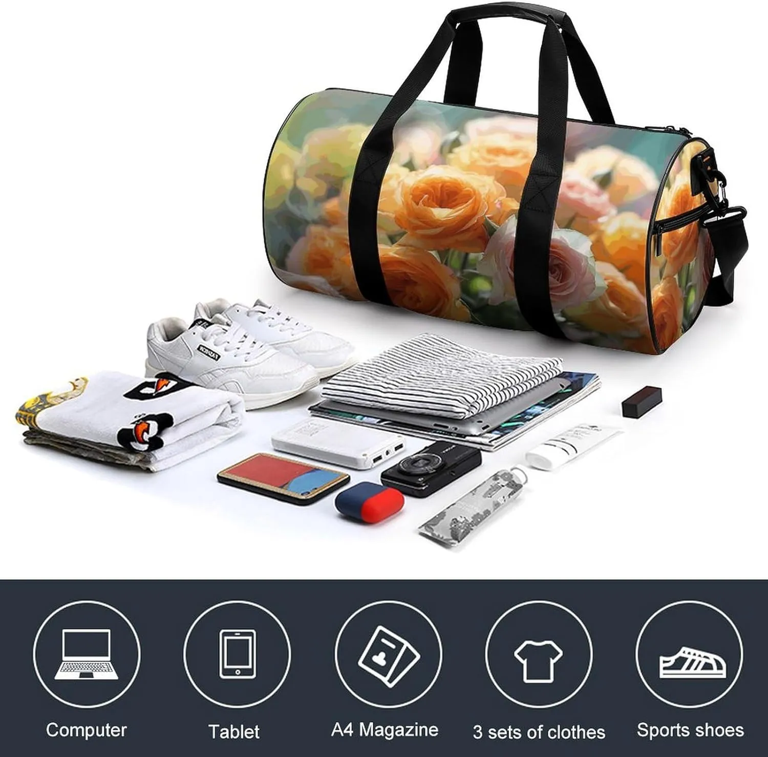 Travel Duffel Bag for Men And Women,Beautiful Rose Bouquet Waterproof Sports Fitness Bag Portable Travel Duffel Bag