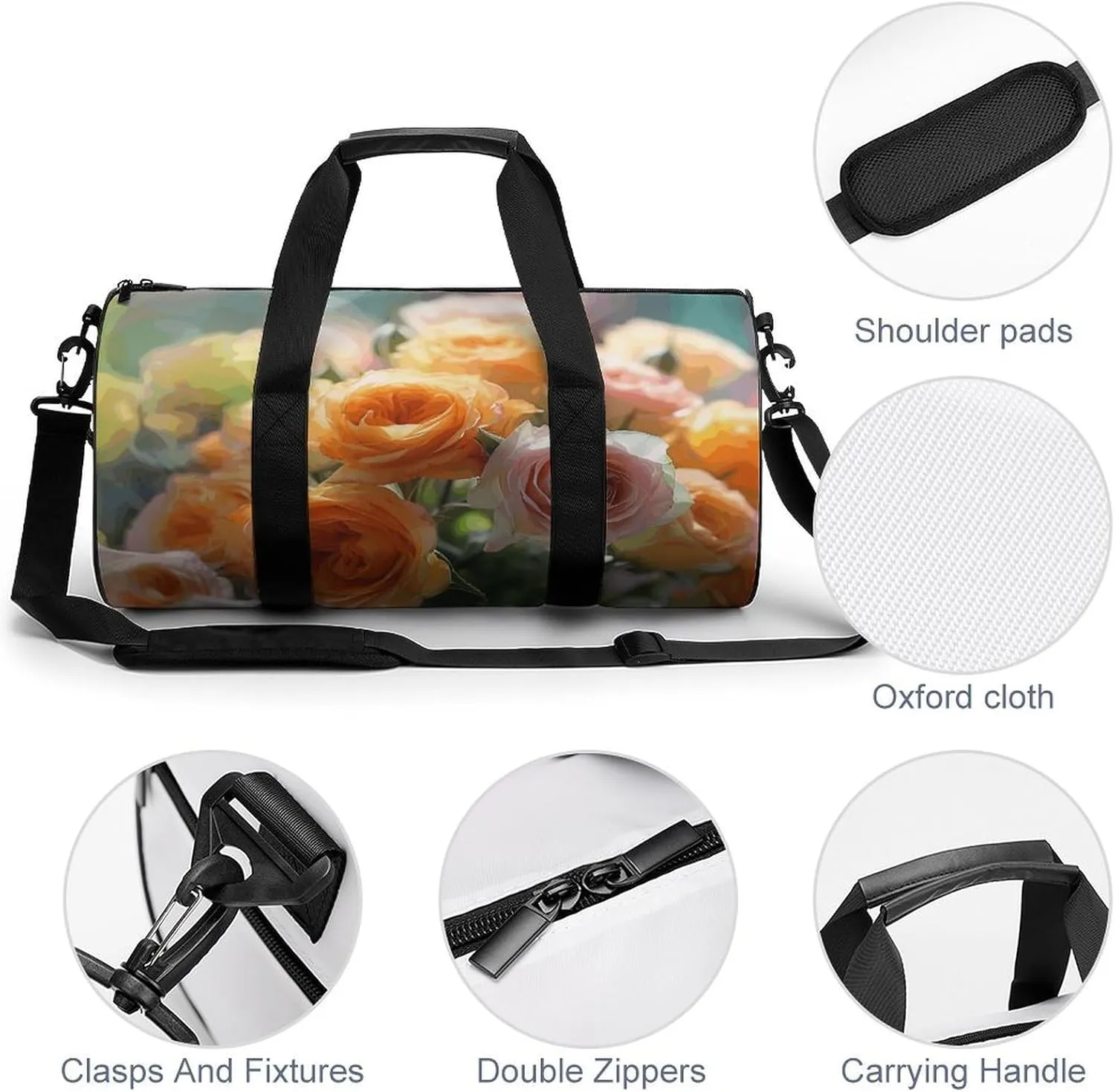 Travel Duffel Bag for Men And Women,Beautiful Rose Bouquet Waterproof Sports Fitness Bag Portable Travel Duffel Bag