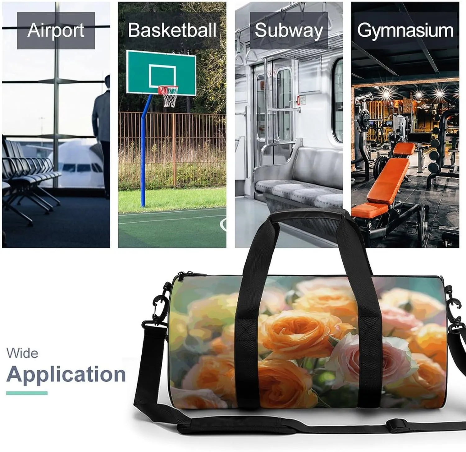 Travel Duffel Bag for Men And Women,Beautiful Rose Bouquet Waterproof Sports Fitness Bag Portable Travel Duffel Bag
