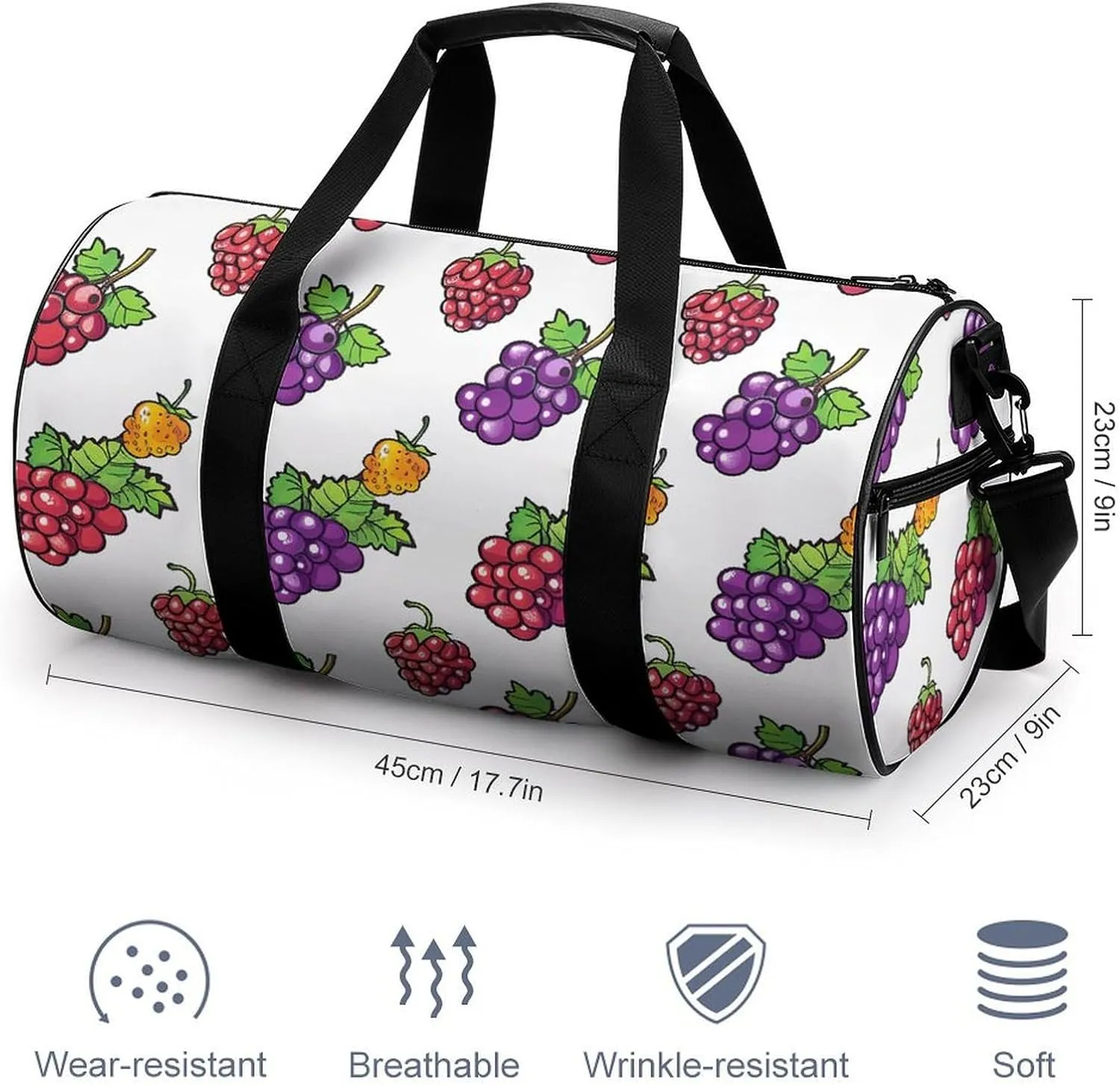Travel Duffel Bag for Men And Women,Berries in Cartoon Style Waterproof Sports Fitness Bag Portable Travel Duffel Bag