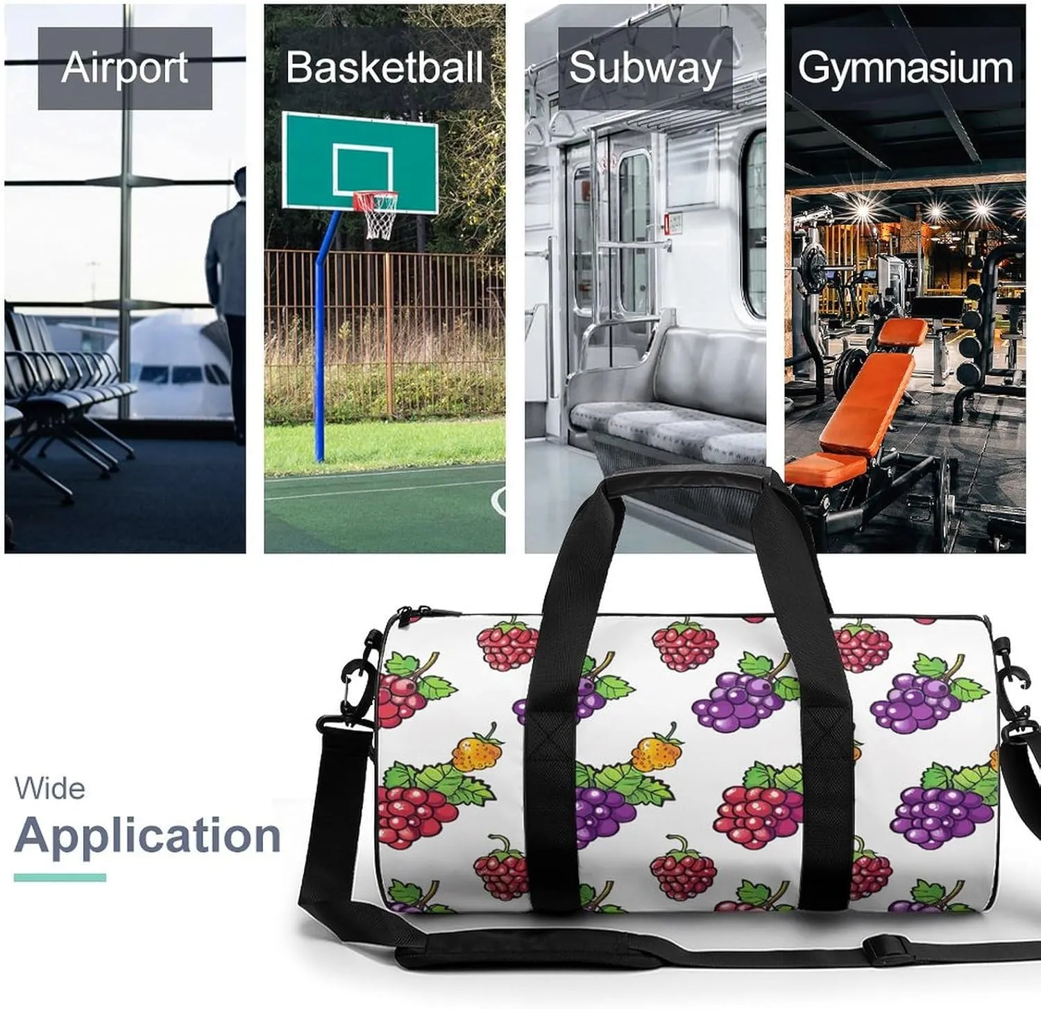 Travel Duffel Bag for Men And Women,Berries in Cartoon Style Waterproof Sports Fitness Bag Portable Travel Duffel Bag