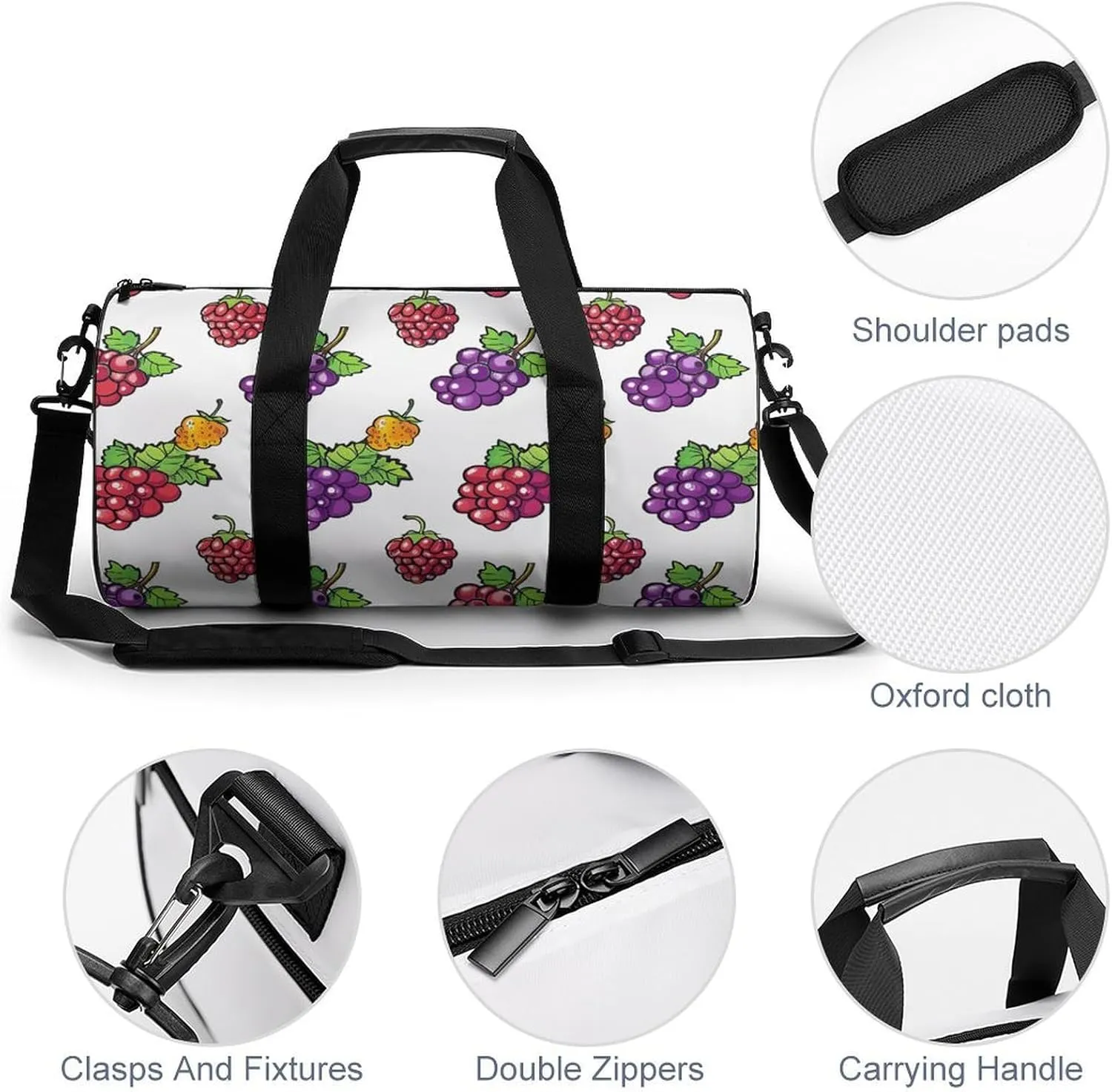 Travel Duffel Bag for Men And Women,Berries in Cartoon Style Waterproof Sports Fitness Bag Portable Travel Duffel Bag