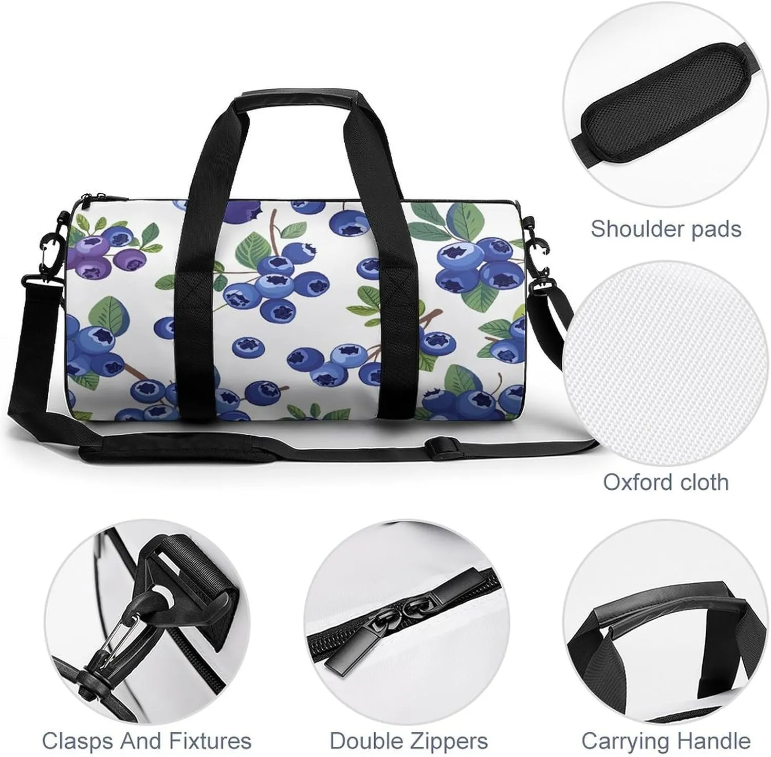 Travel Duffel Bag for Men And Women,Blueberries with Leaves Waterproof Sports Fitness Bag Portable Travel Duffel Bag