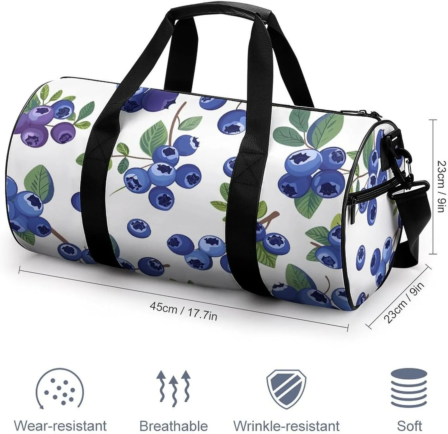 Travel Duffel Bag for Men And Women,Blueberries with Leaves Waterproof Sports Fitness Bag Portable Travel Duffel Bag