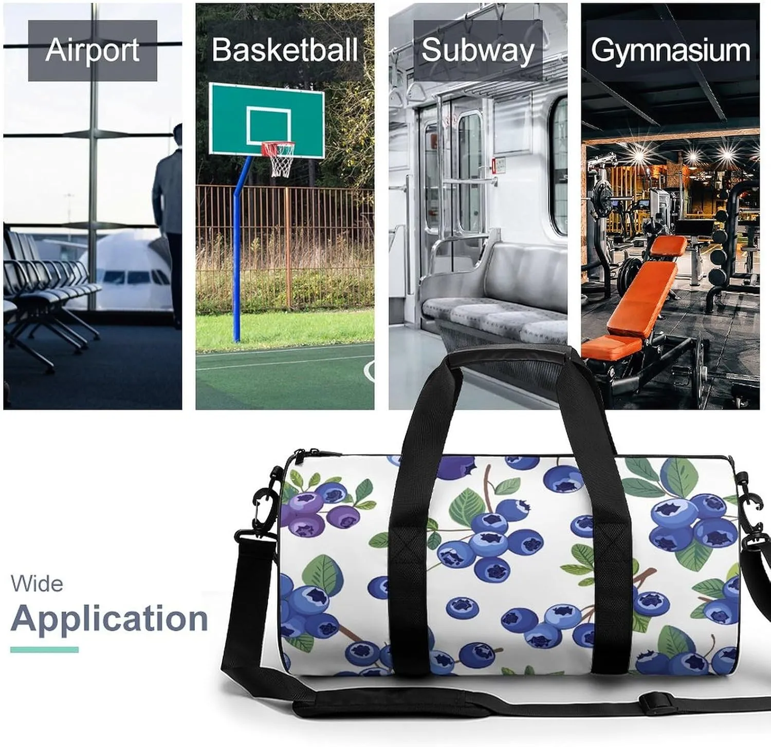 Travel Duffel Bag for Men And Women,Blueberries with Leaves Waterproof Sports Fitness Bag Portable Travel Duffel Bag
