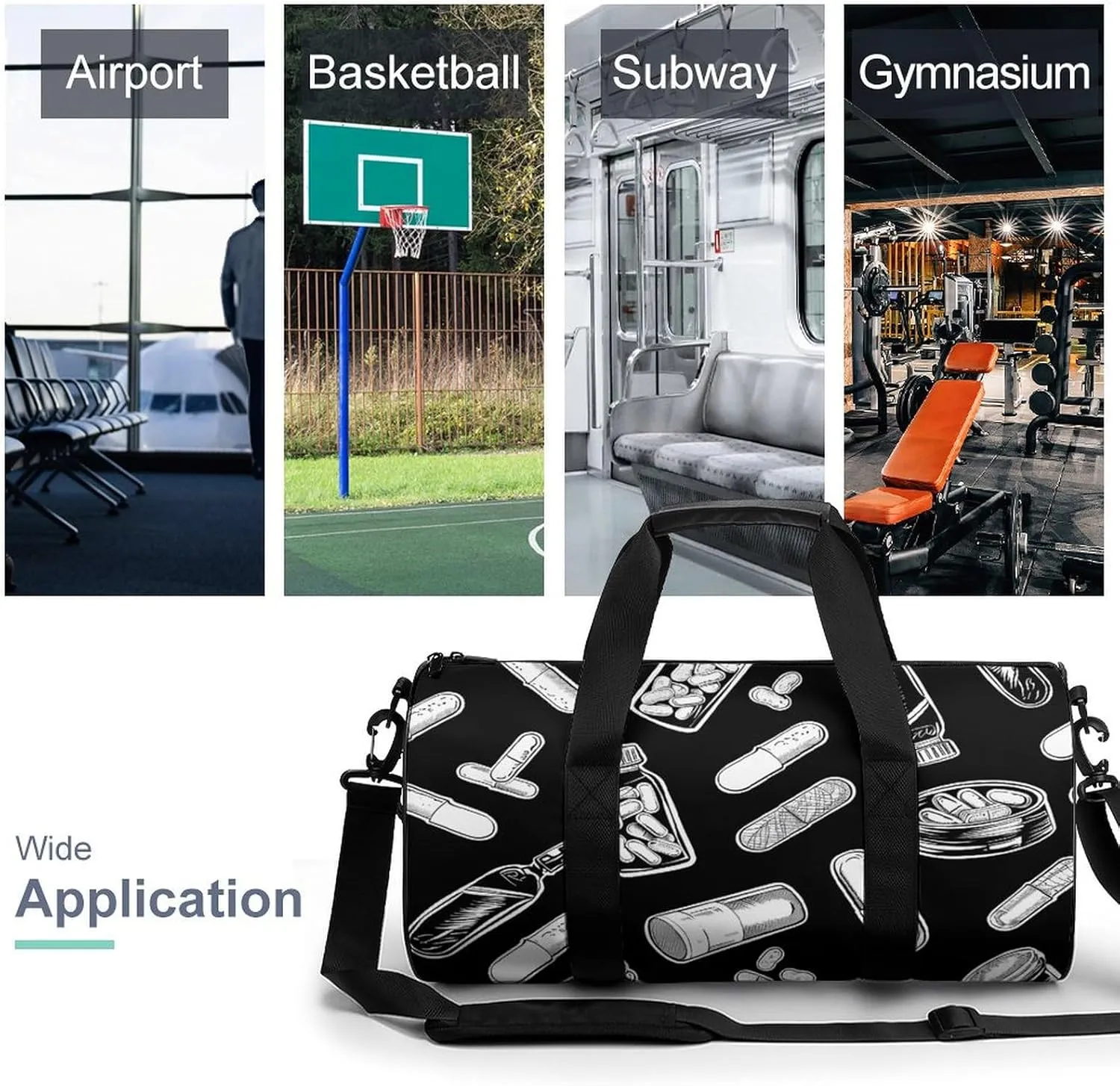 Travel Duffel Bag for Men And Women,Bottles And Plaster Waterproof Sports Fitness Bag Portable Travel Duffel Bag