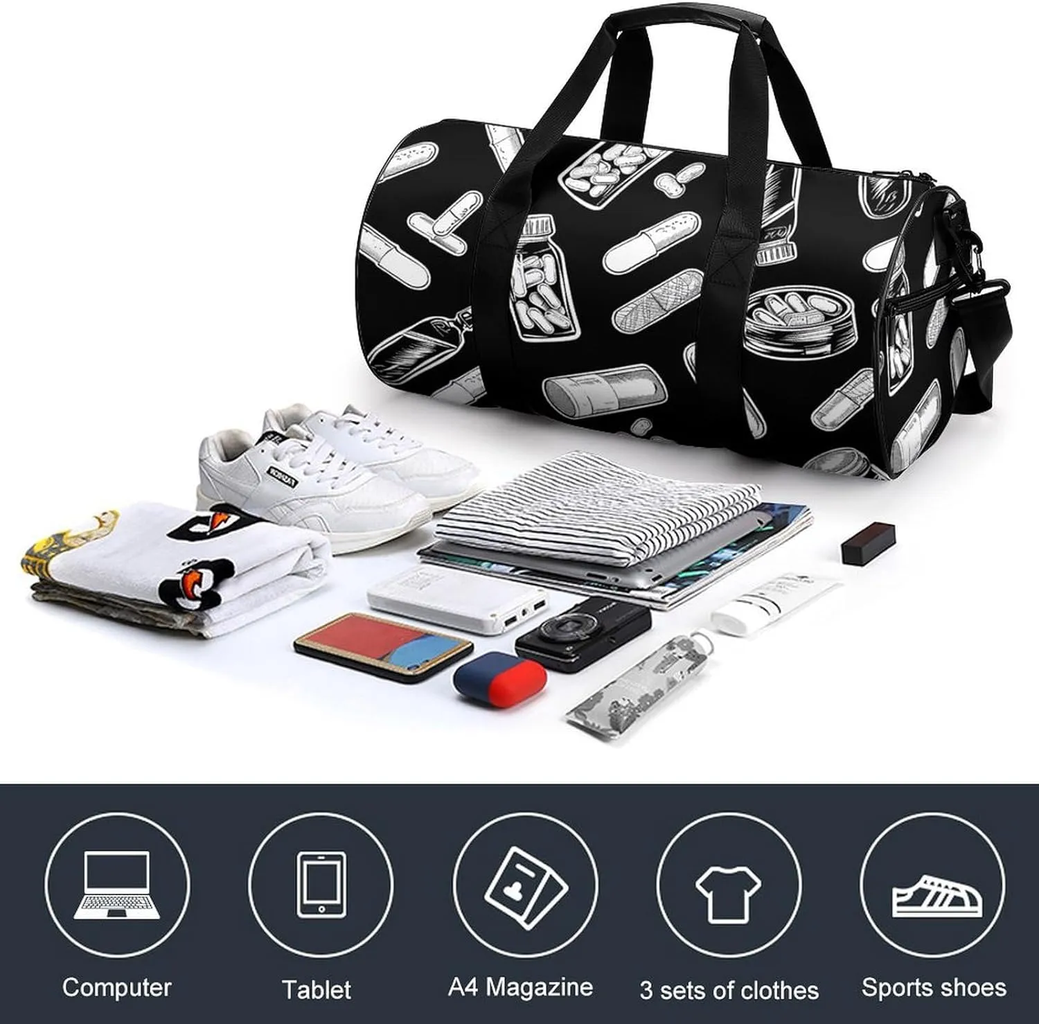 Travel Duffel Bag for Men And Women,Bottles And Plaster Waterproof Sports Fitness Bag Portable Travel Duffel Bag