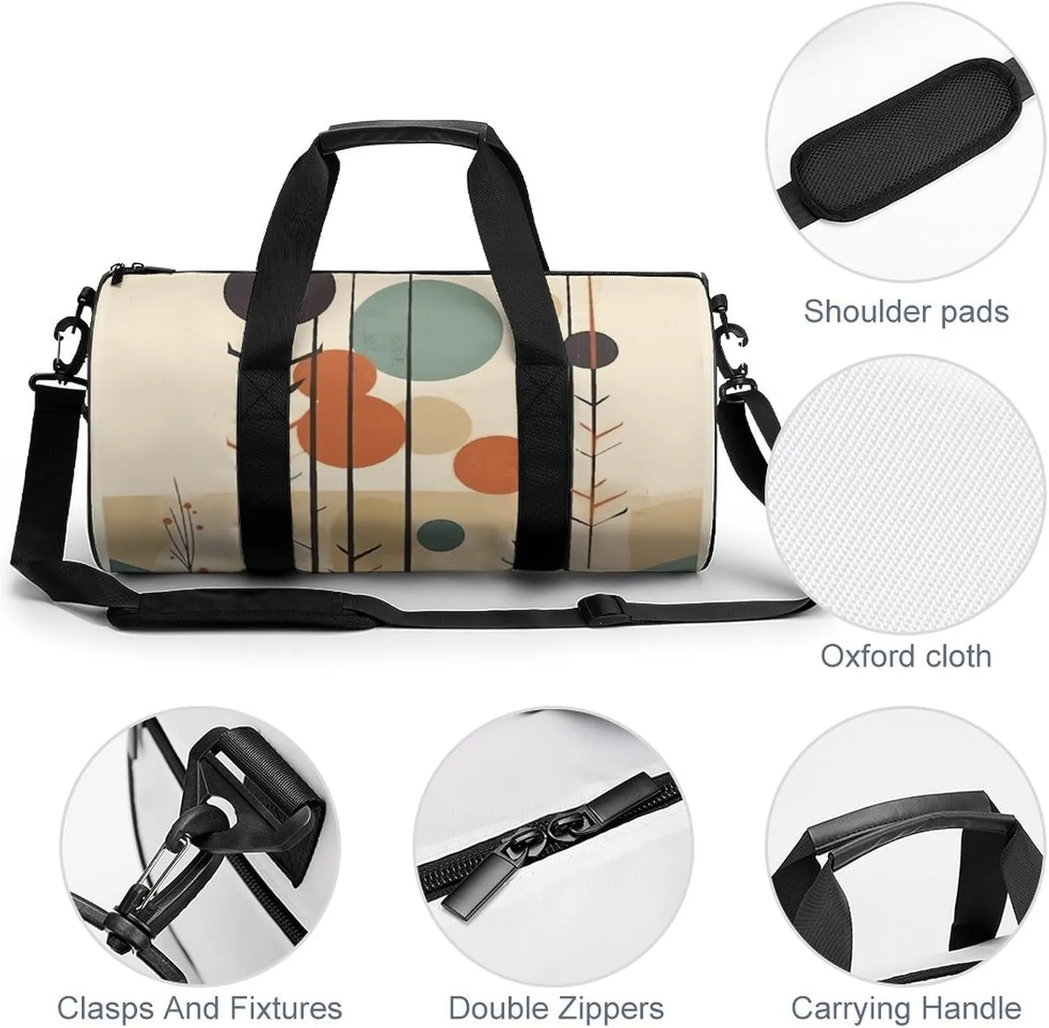 Travel Duffel Bag for Men And Women,Circular Style Pattern Waterproof Sports Fitness Bag Portable Travel Duffel Bag