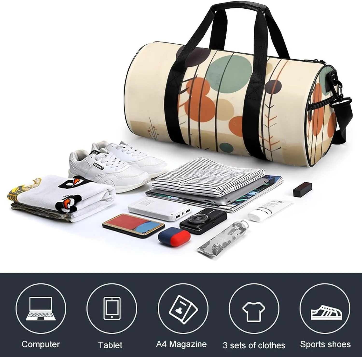 Travel Duffel Bag for Men And Women,Circular Style Pattern Waterproof Sports Fitness Bag Portable Travel Duffel Bag
