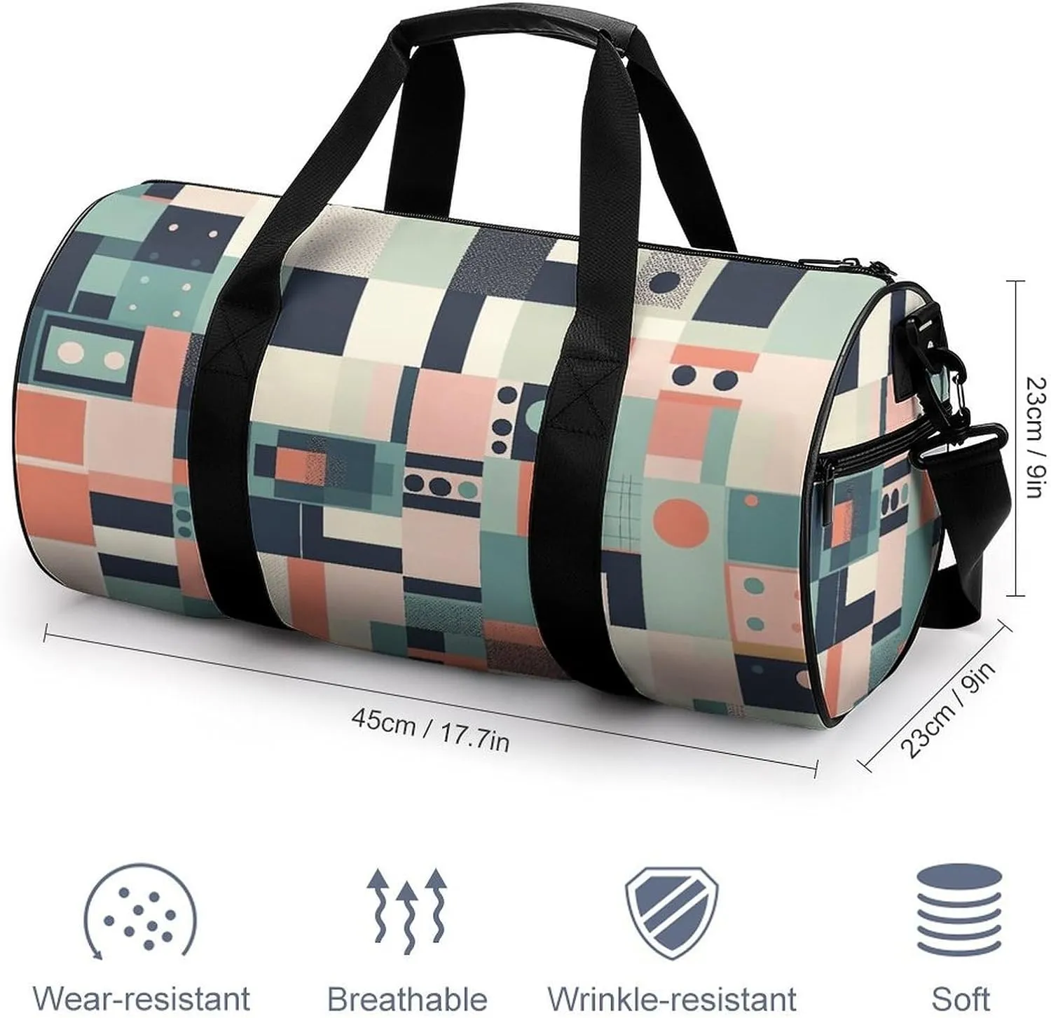 Travel Duffel Bag for Men And Women,Colorful Square Shapes Waterproof Sports Fitness Bag Portable Travel Duffel Bag