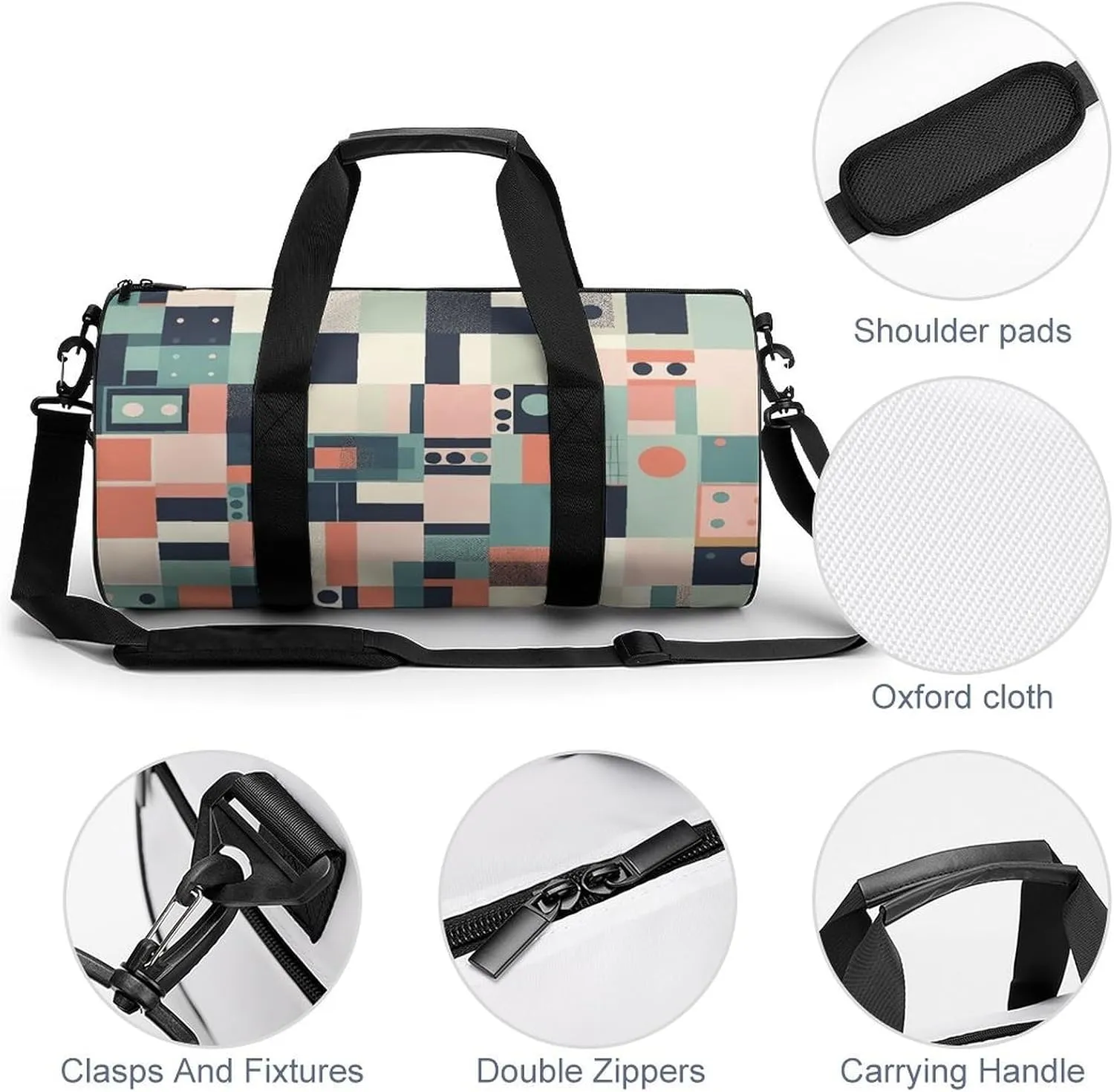 Travel Duffel Bag for Men And Women,Colorful Square Shapes Waterproof Sports Fitness Bag Portable Travel Duffel Bag