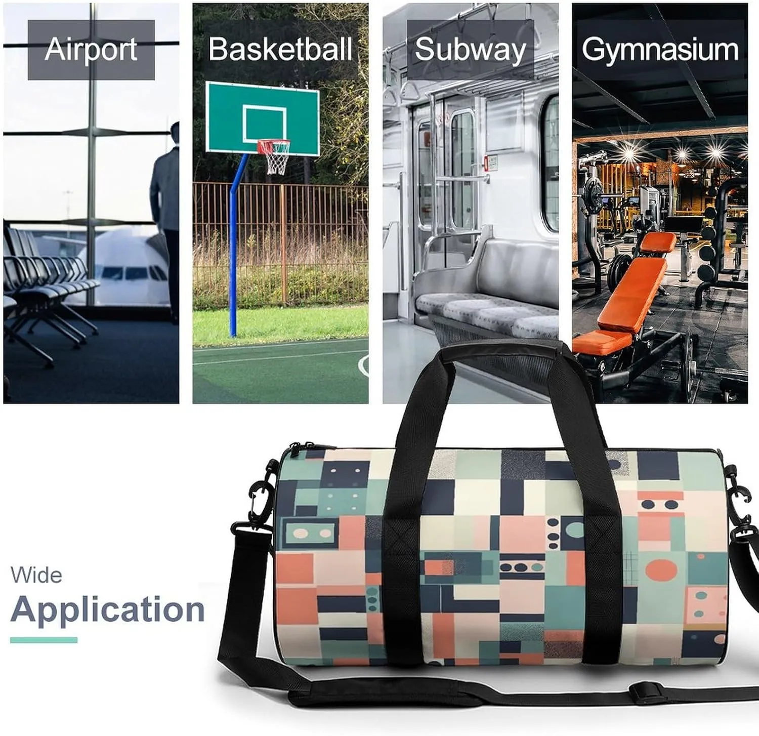 Travel Duffel Bag for Men And Women,Colorful Square Shapes Waterproof Sports Fitness Bag Portable Travel Duffel Bag