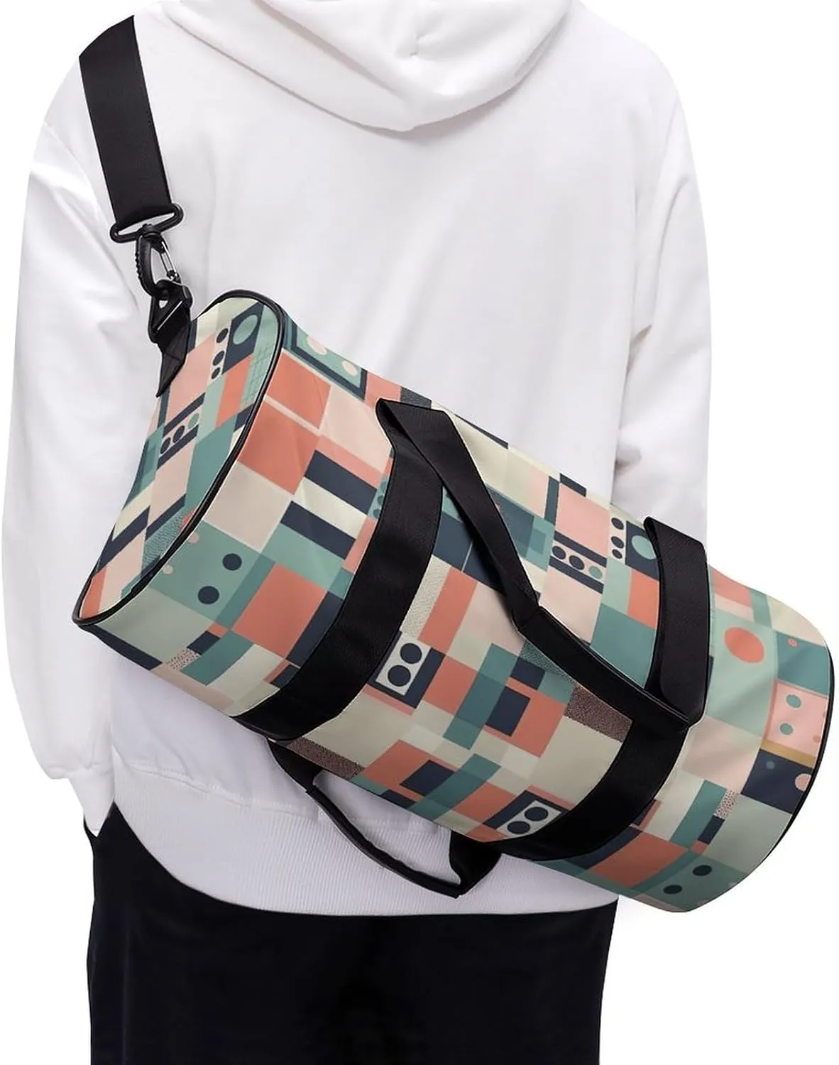 Travel Duffel Bag for Men And Women,Colorful Square Shapes Waterproof Sports Fitness Bag Portable Travel Duffel Bag