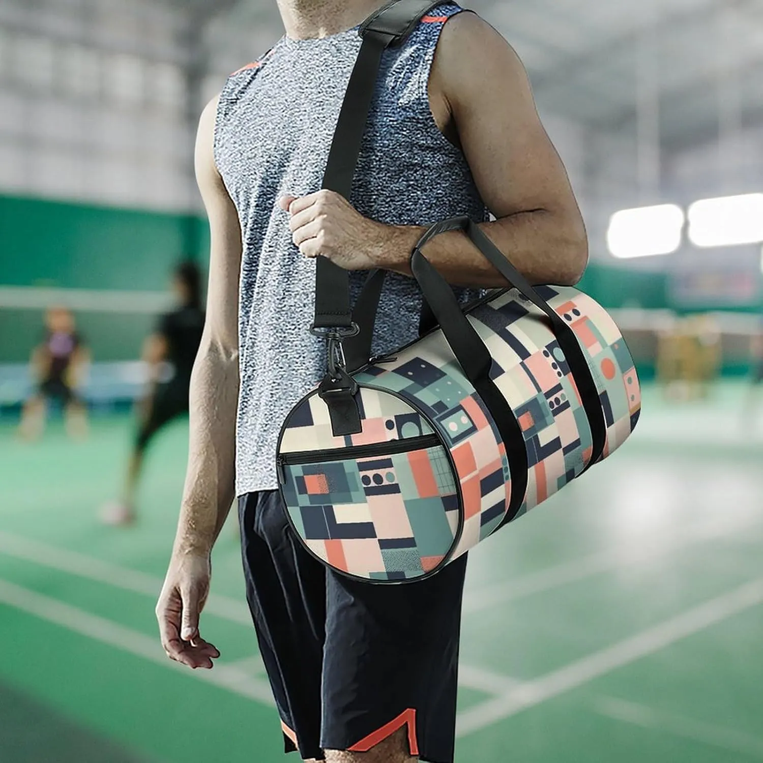 Travel Duffel Bag for Men And Women,Colorful Square Shapes Waterproof Sports Fitness Bag Portable Travel Duffel Bag