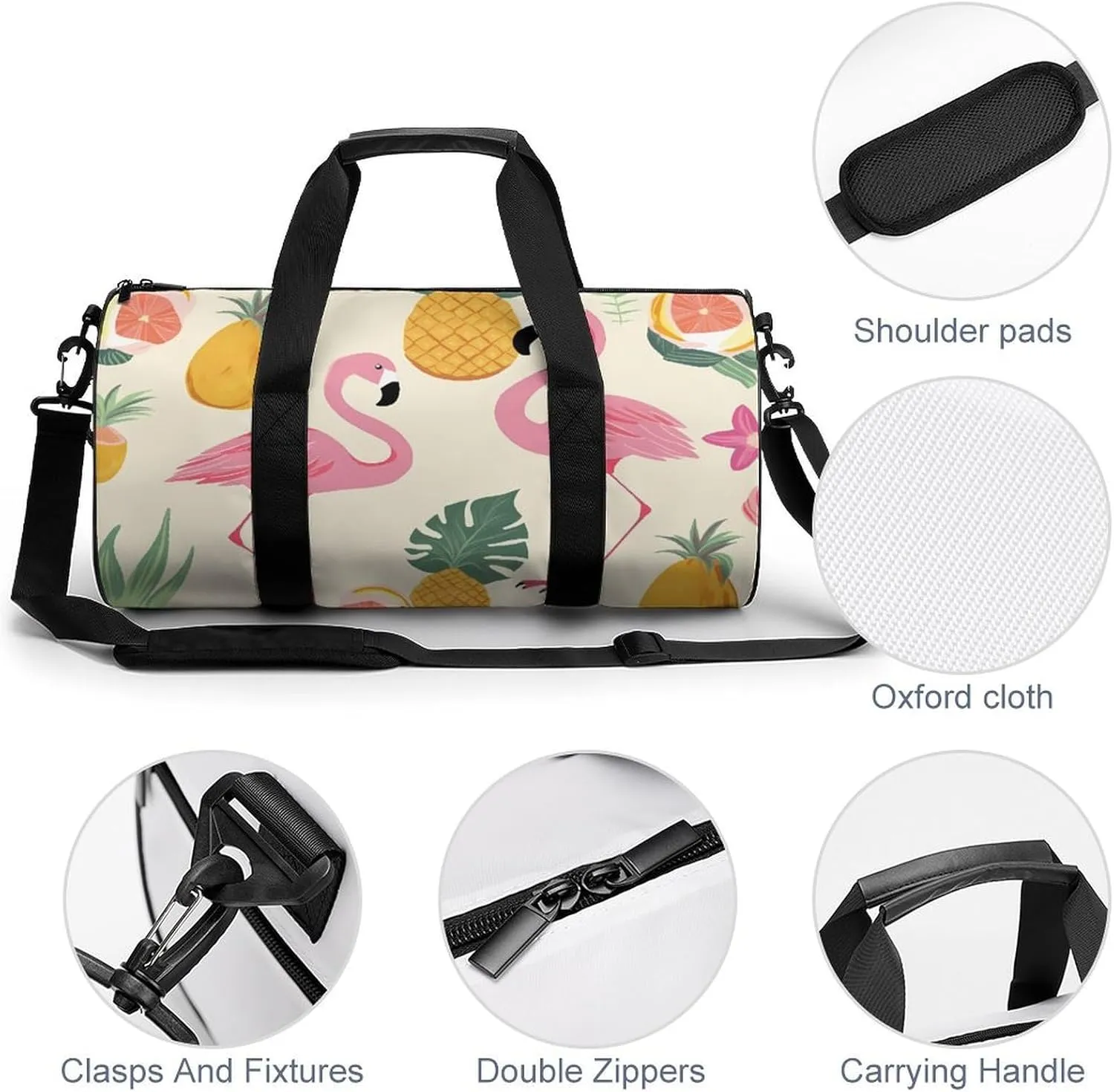 Travel Duffel Bag for Men And Women,Flamingos And Pineapples Waterproof Sports Fitness Bag Portable Travel Duffel Bag
