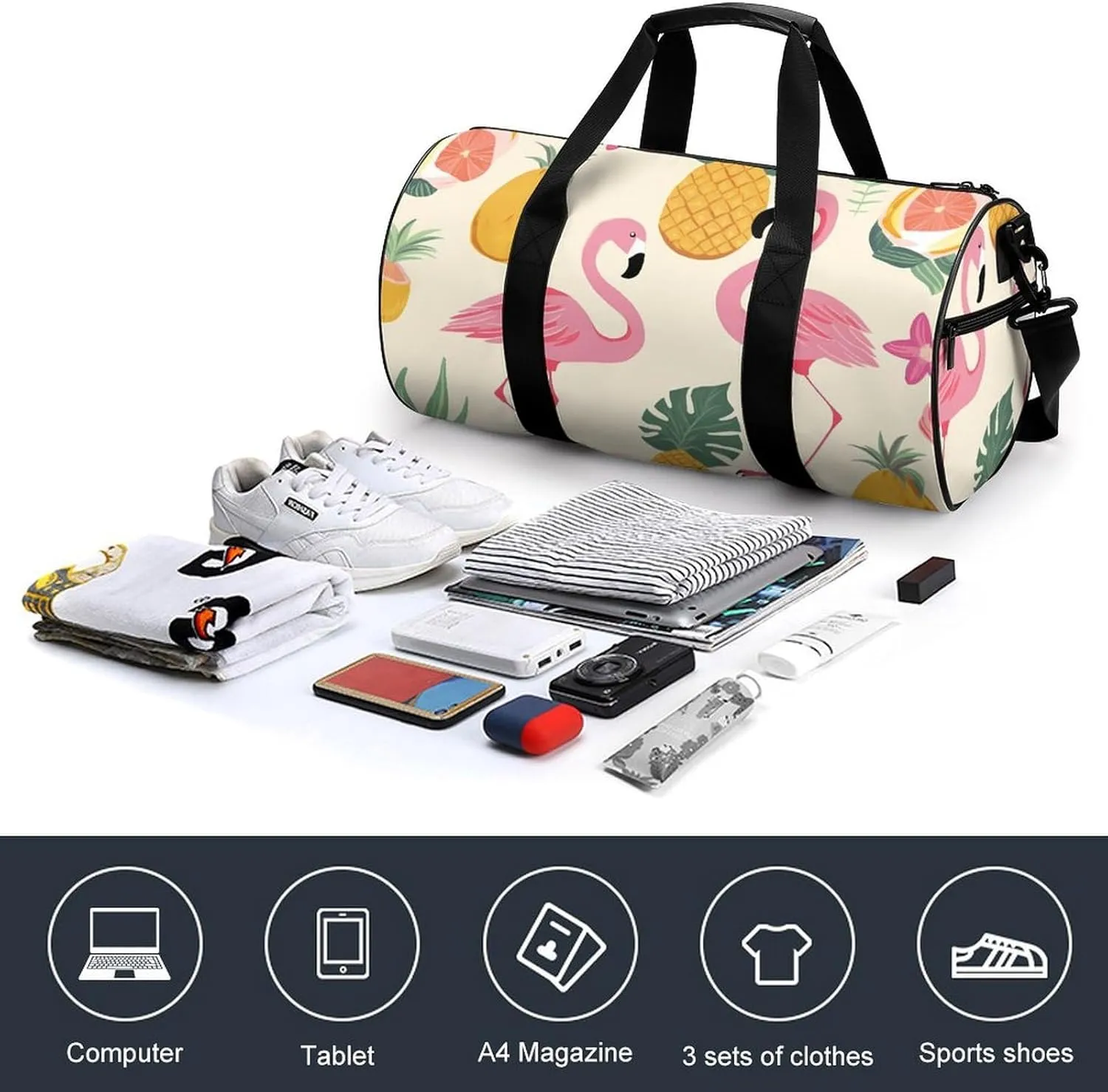 Travel Duffel Bag for Men And Women,Flamingos And Pineapples Waterproof Sports Fitness Bag Portable Travel Duffel Bag