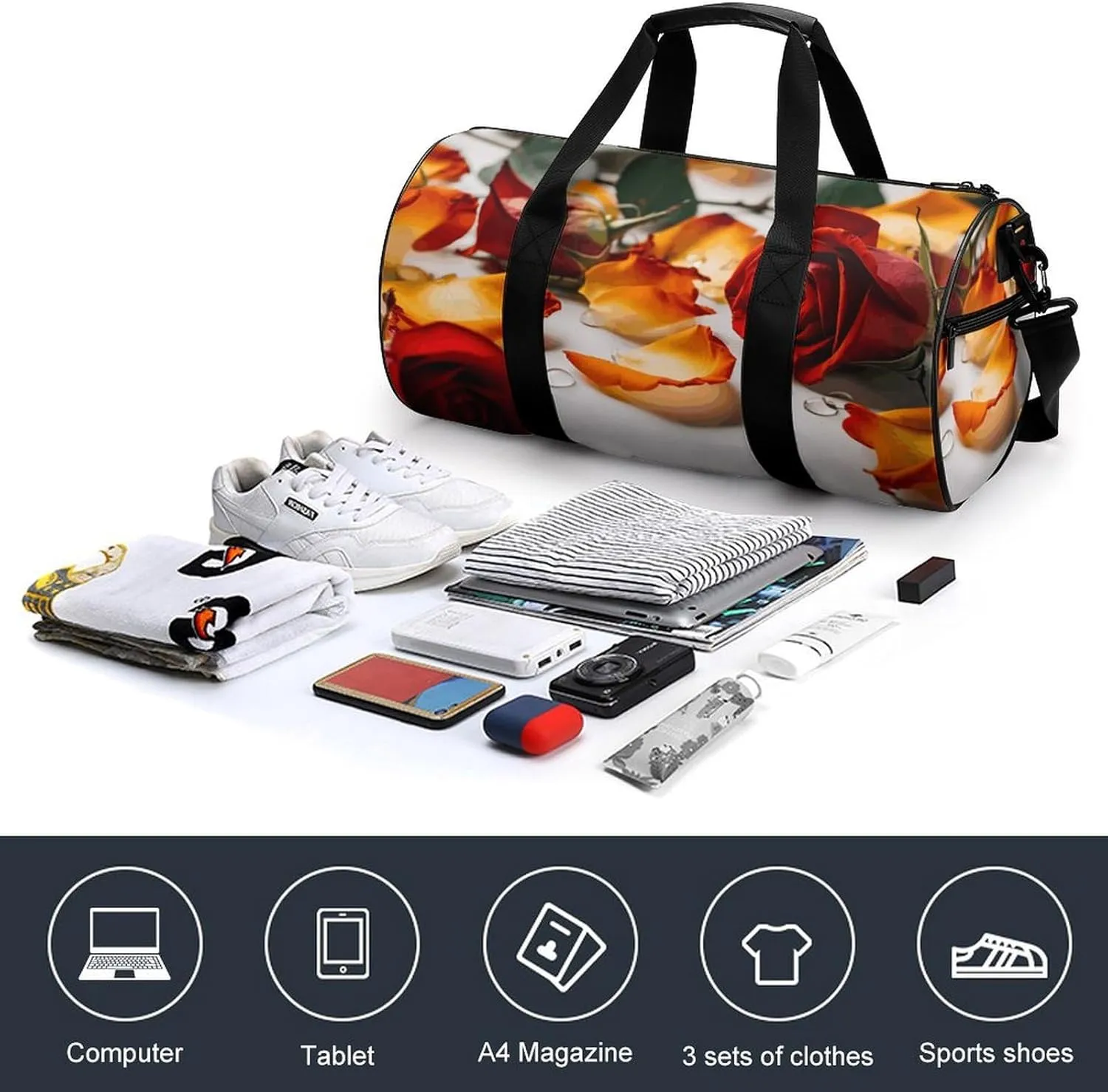 Travel Duffel Bag for Men And Women,Flowers And Petals Waterproof Sports Fitness Bag Portable Travel Duffel Bag
