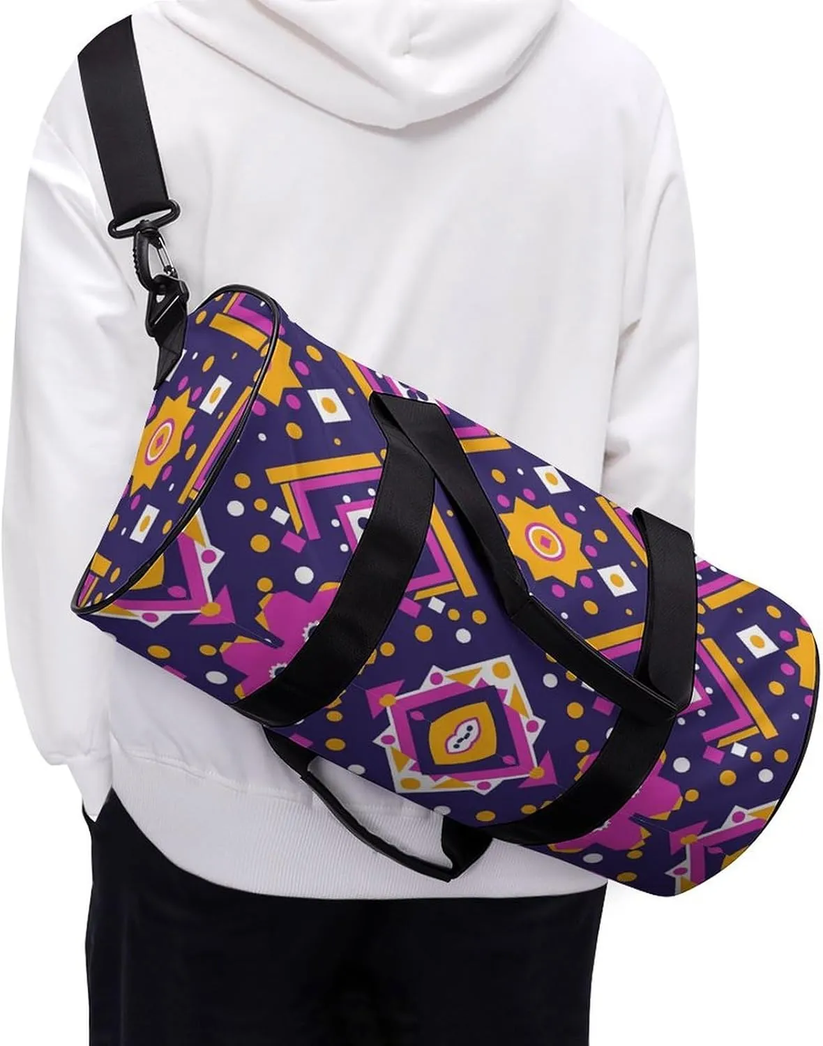 Travel Duffel Bag for Men And Women,Folk Art Patterns Waterproof Sports Fitness Bag Portable Travel Duffel Bag, 17.7in/9in/9in