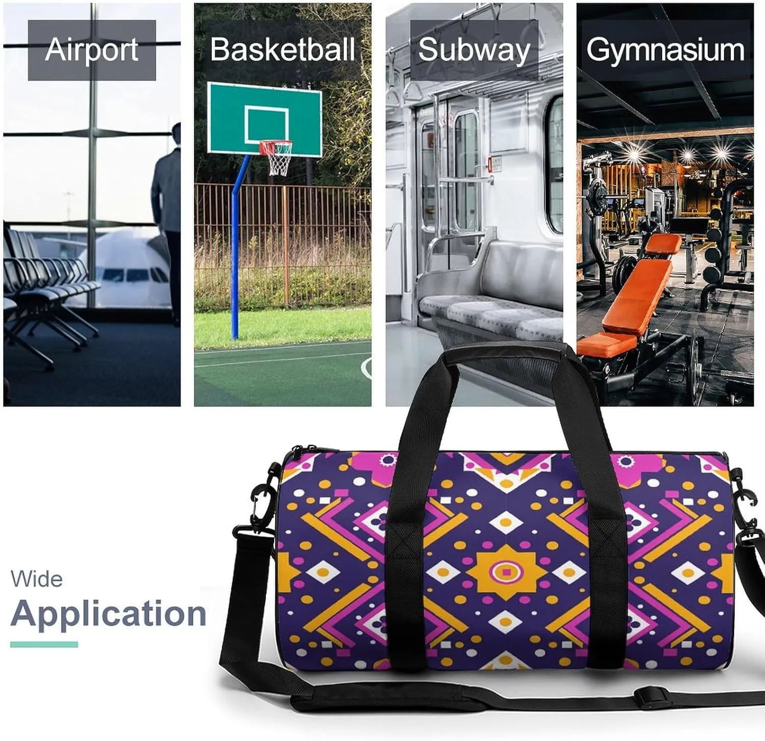Travel Duffel Bag for Men And Women,Folk Art Patterns Waterproof Sports Fitness Bag Portable Travel Duffel Bag, 17.7in/9in/9in
