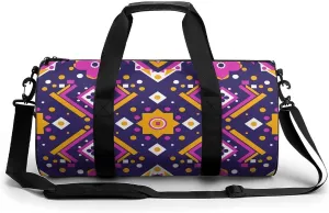 Travel Duffel Bag for Men And Women,Folk Art Patterns Waterproof Sports Fitness Bag Portable Travel Duffel Bag, 17.7in/9in/9in