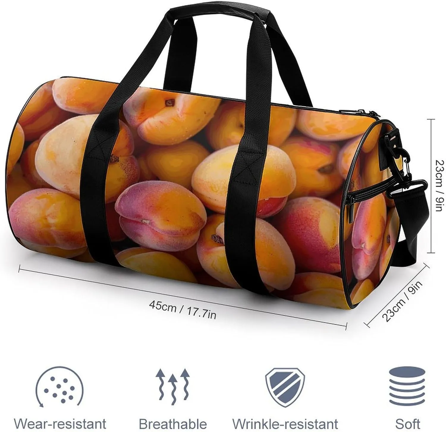 Travel Duffel Bag for Men And Women,Fresh Juicy Apricots Waterproof Sports Fitness Bag Portable Travel Duffel Bag