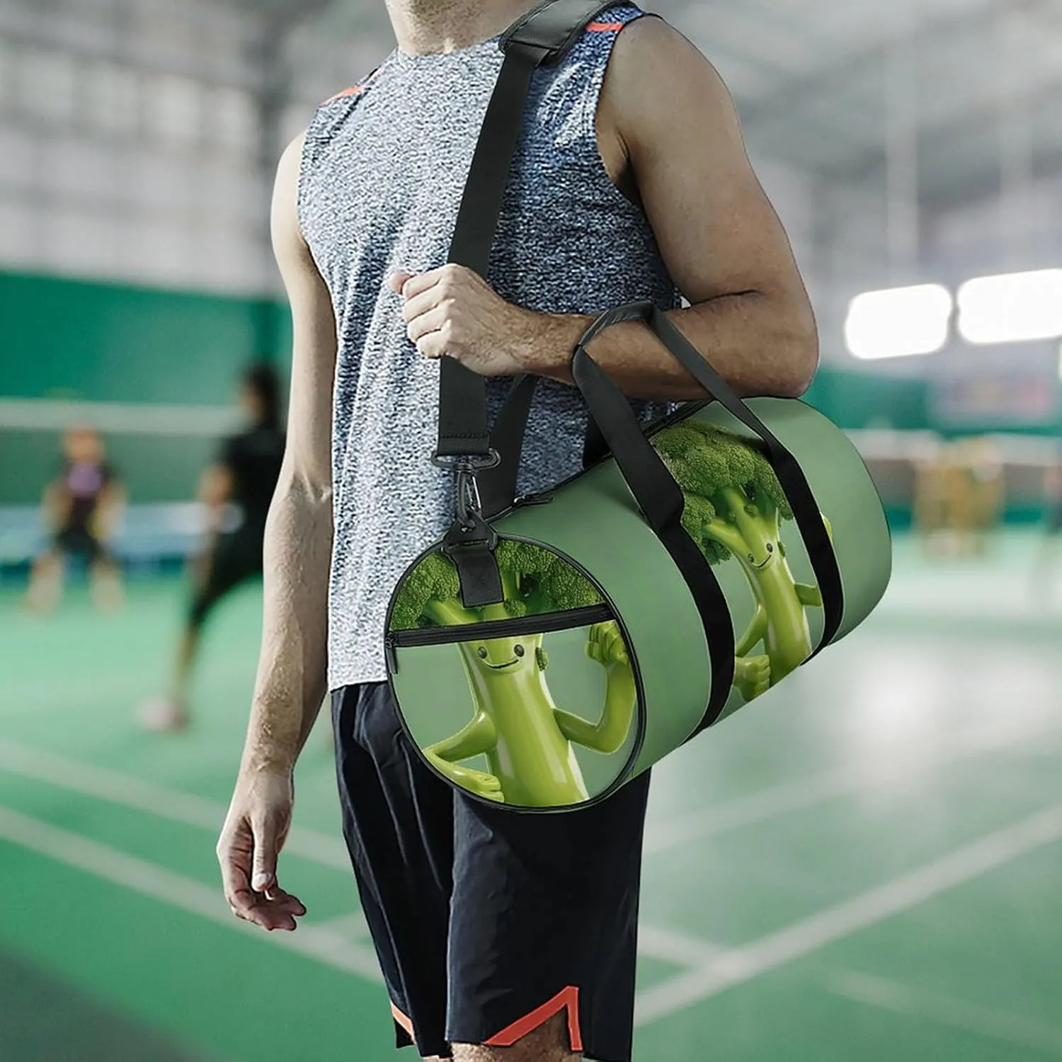 Travel Duffel Bag for Men And Women,Green Broccoli Pose Waterproof Sports Fitness Bag Portable Travel Duffel Bag, 17.7in/9in/9in