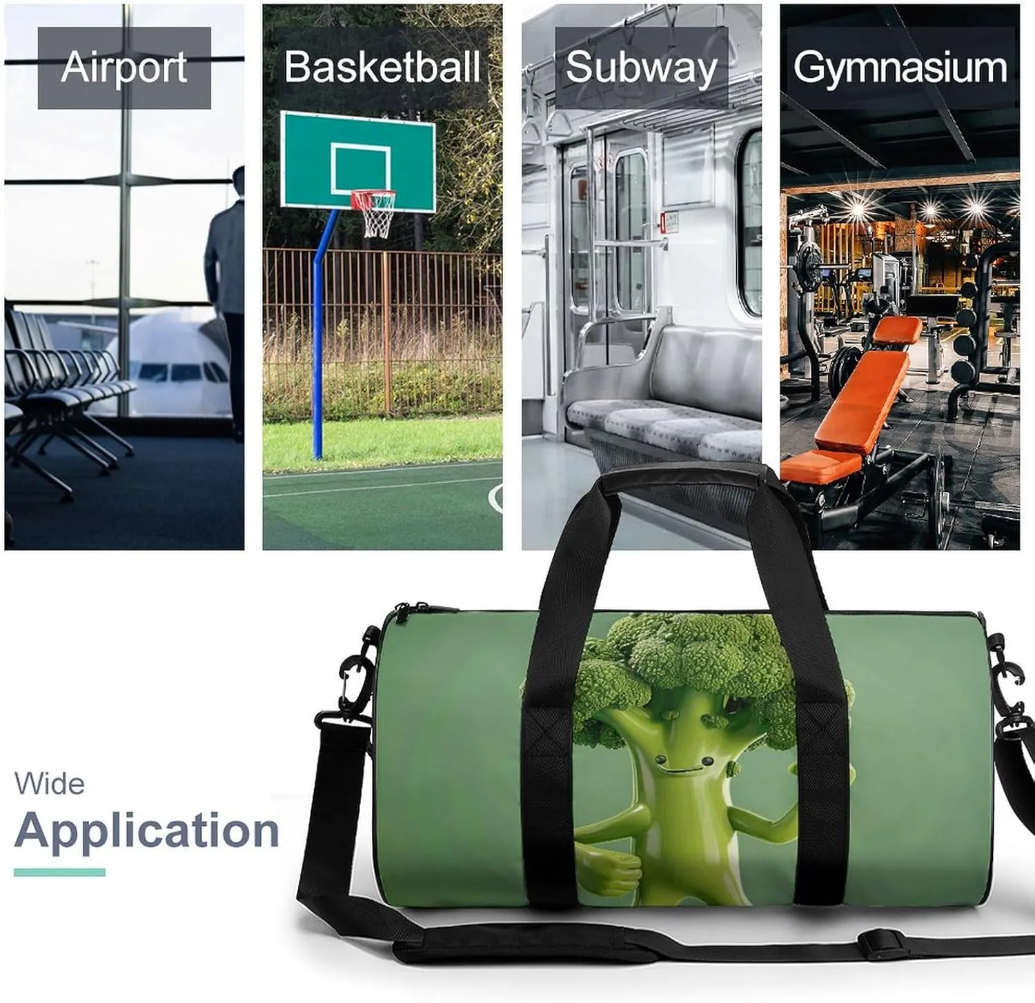 Travel Duffel Bag for Men And Women,Green Broccoli Pose Waterproof Sports Fitness Bag Portable Travel Duffel Bag, 17.7in/9in/9in
