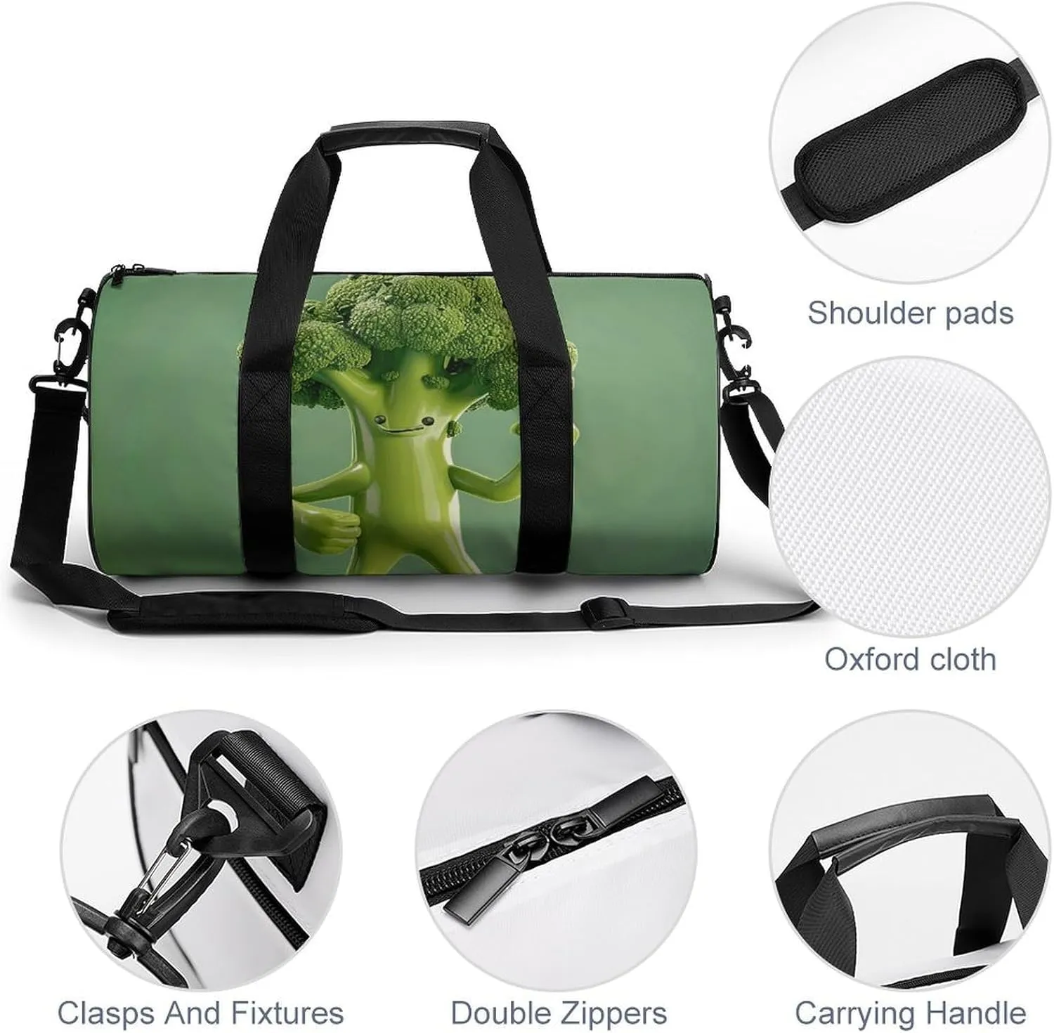 Travel Duffel Bag for Men And Women,Green Broccoli Pose Waterproof Sports Fitness Bag Portable Travel Duffel Bag, 17.7in/9in/9in