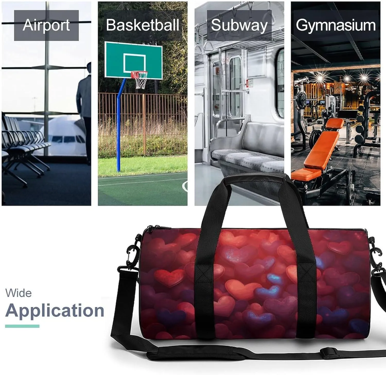 Travel Duffel Bag for Men And Women,Heart Shaped Background Waterproof Sports Fitness Bag Portable Travel Duffel Bag