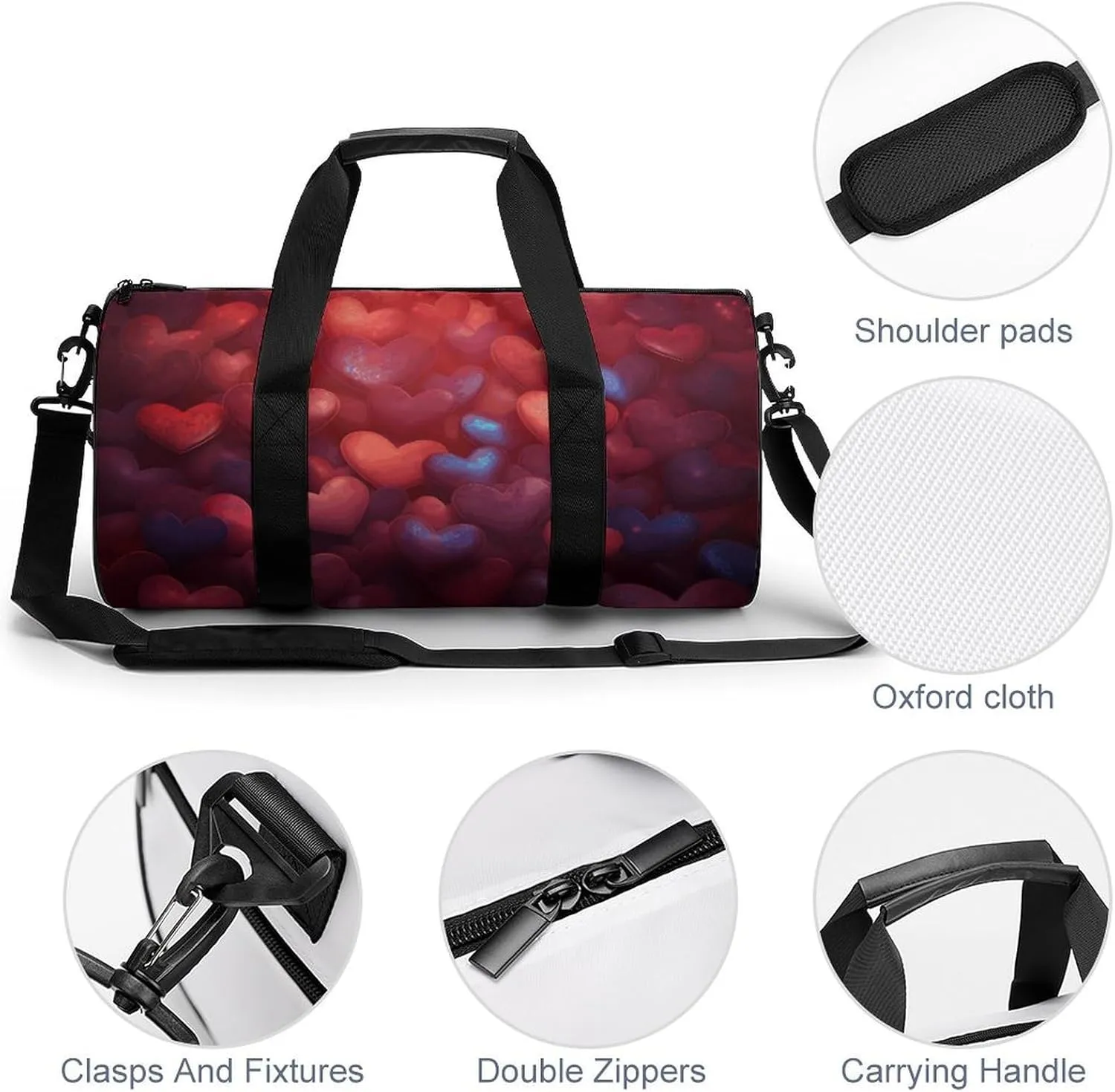 Travel Duffel Bag for Men And Women,Heart Shaped Background Waterproof Sports Fitness Bag Portable Travel Duffel Bag