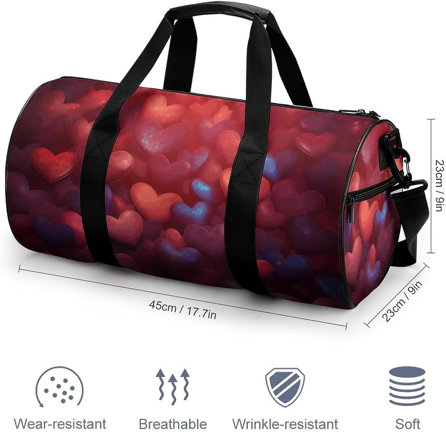 Travel Duffel Bag for Men And Women,Heart Shaped Background Waterproof Sports Fitness Bag Portable Travel Duffel Bag
