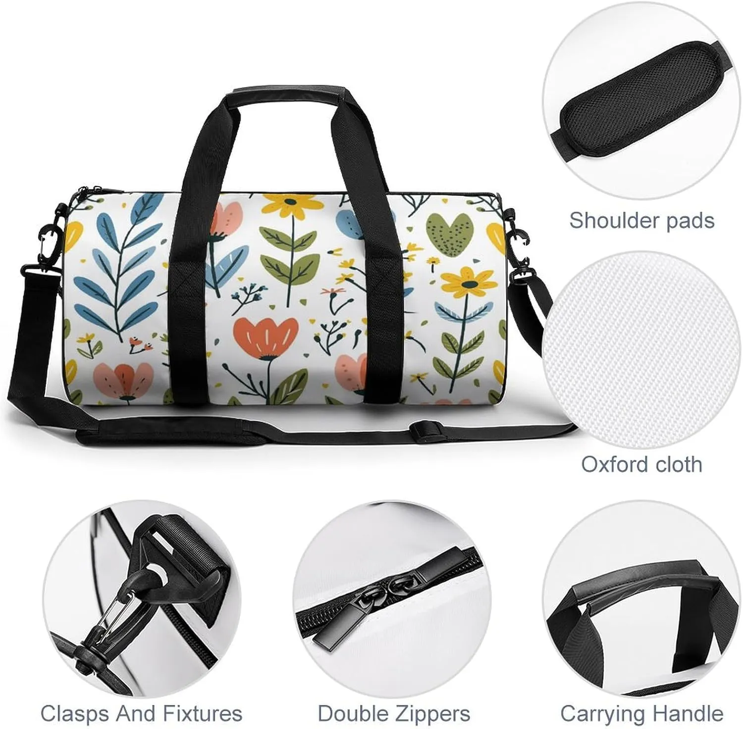 Travel Duffel Bag for Men And Women,Hearts And Flowers Waterproof Sports Fitness Bag Portable Travel Duffel Bag