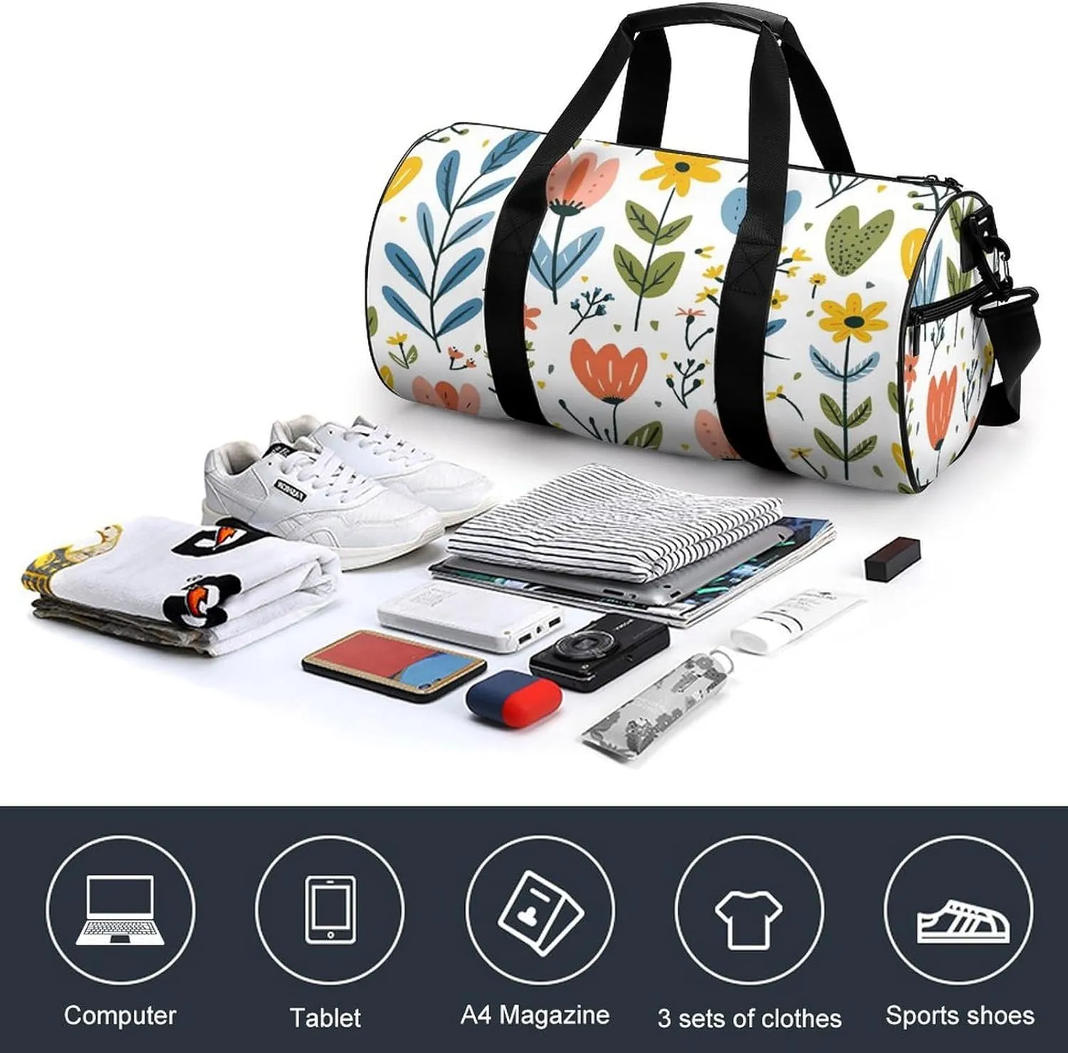 Travel Duffel Bag for Men And Women,Hearts And Flowers Waterproof Sports Fitness Bag Portable Travel Duffel Bag