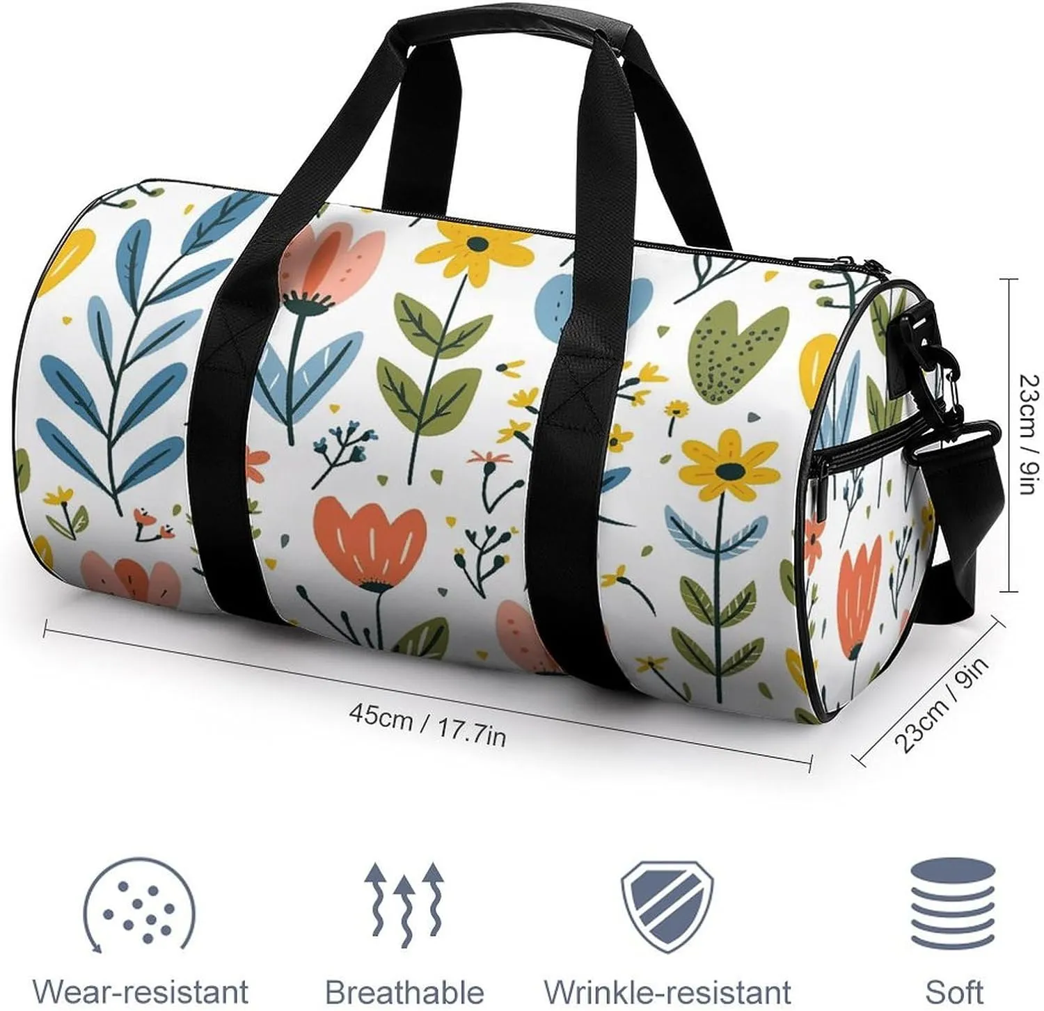 Travel Duffel Bag for Men And Women,Hearts And Flowers Waterproof Sports Fitness Bag Portable Travel Duffel Bag