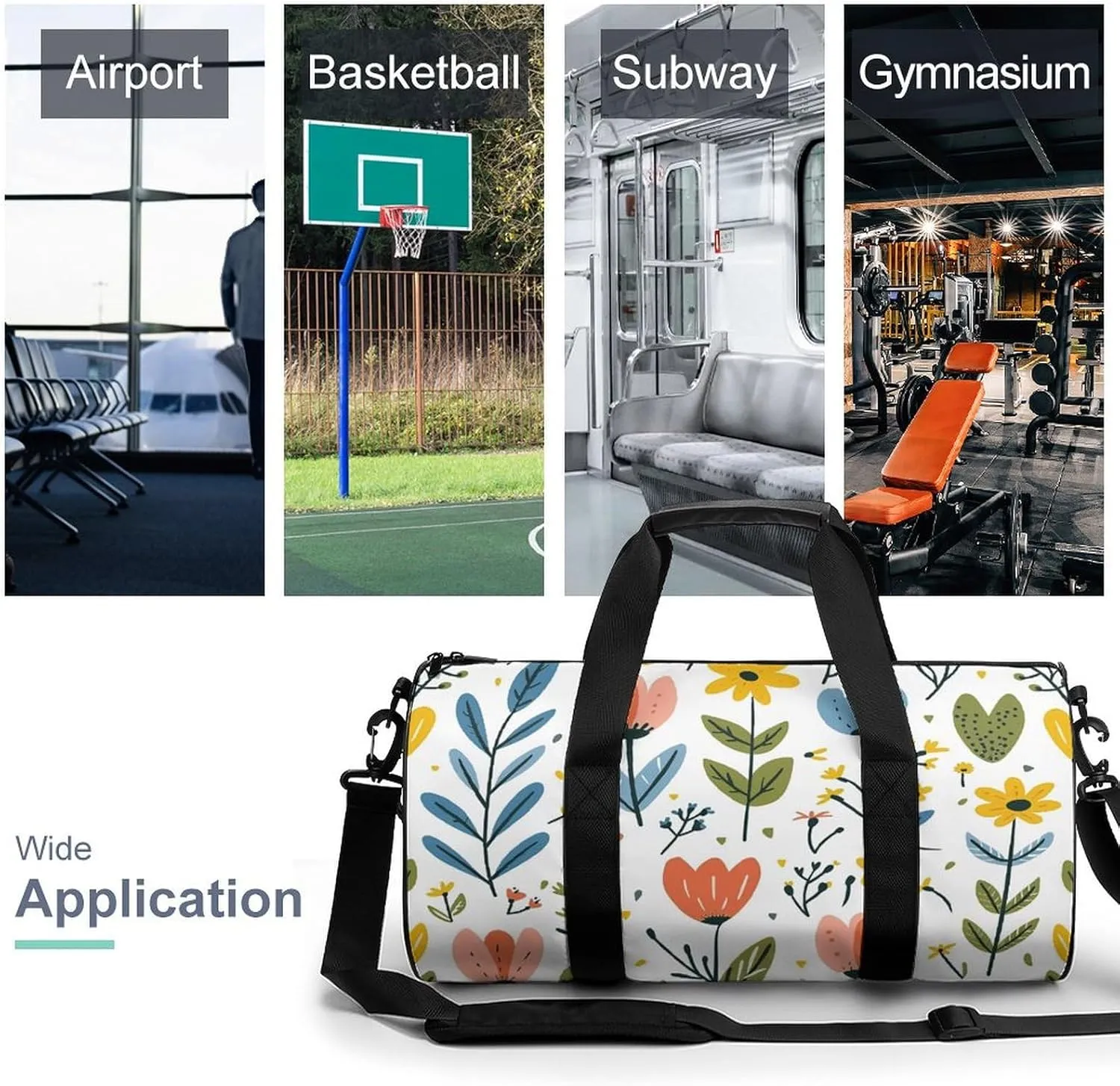 Travel Duffel Bag for Men And Women,Hearts And Flowers Waterproof Sports Fitness Bag Portable Travel Duffel Bag