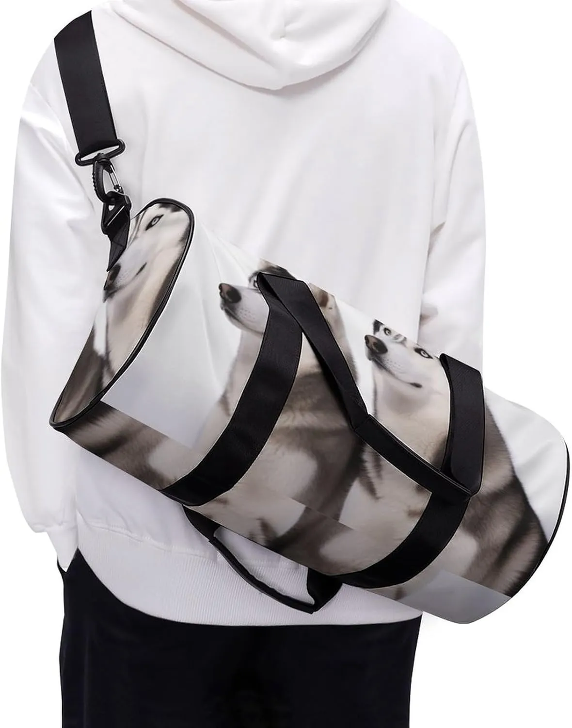 Travel Duffel Bag for Men And Women,Husky Dogs Waterproof Sports Fitness Bag Portable Travel Duffel Bag, 17.7in/9in/9in