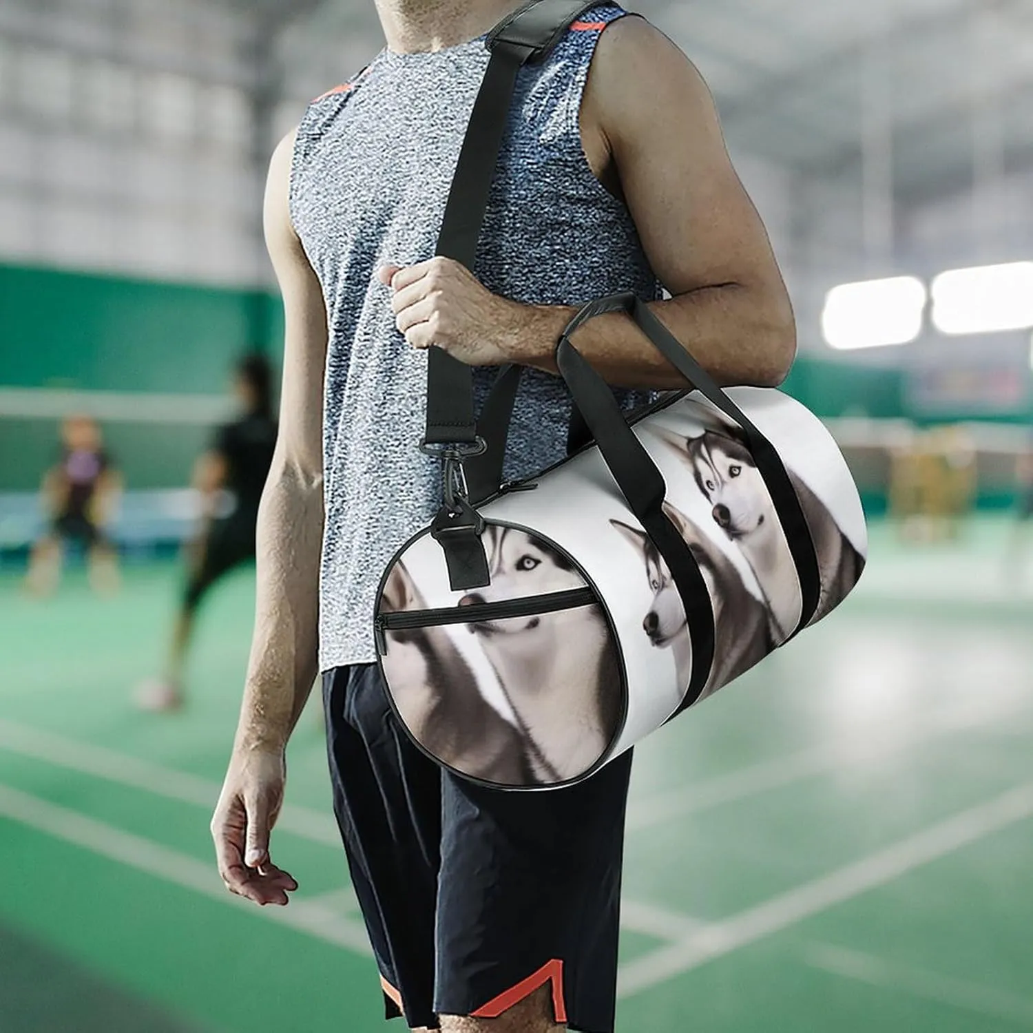 Travel Duffel Bag for Men And Women,Husky Dogs Waterproof Sports Fitness Bag Portable Travel Duffel Bag, 17.7in/9in/9in