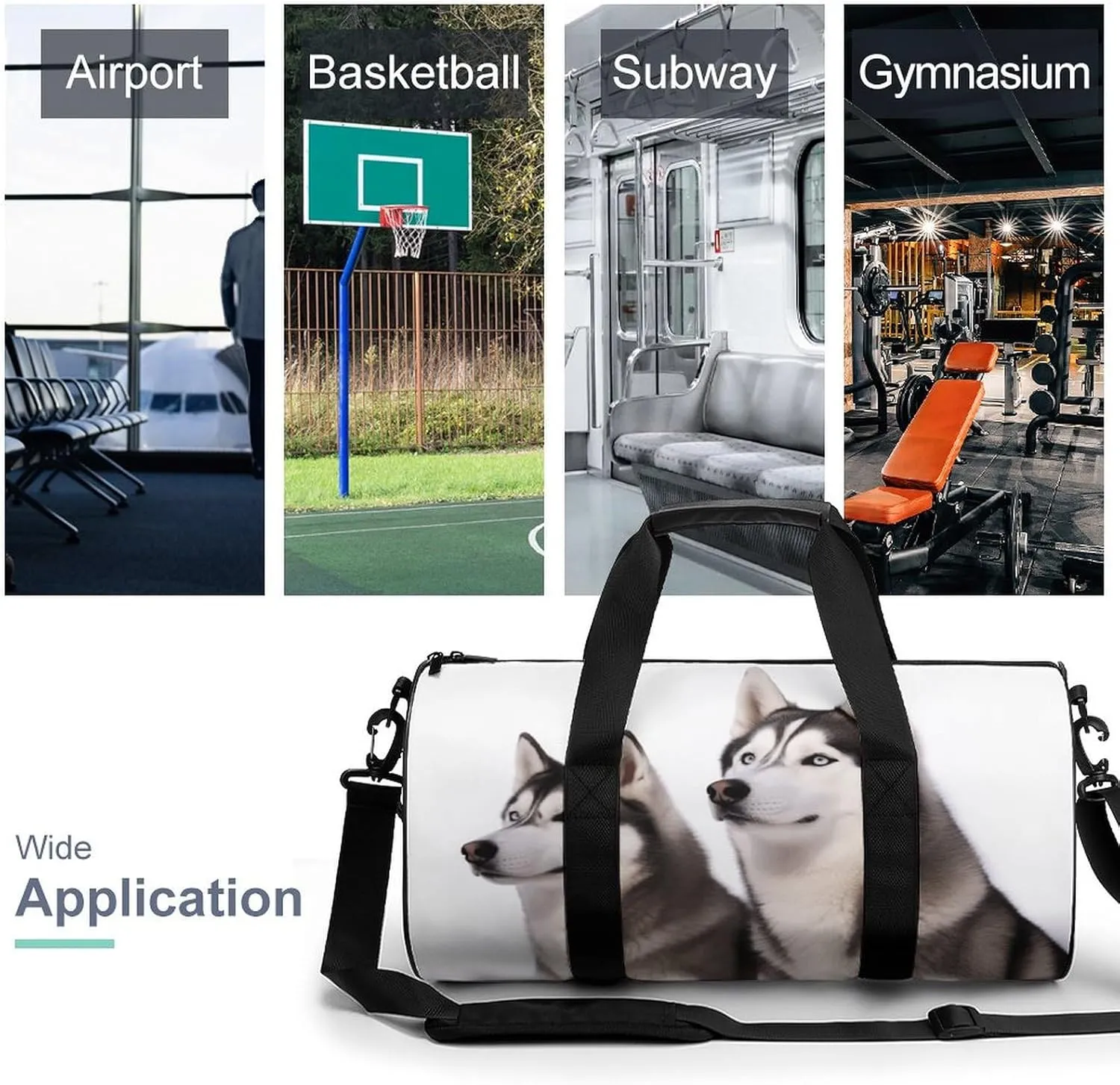 Travel Duffel Bag for Men And Women,Husky Dogs Waterproof Sports Fitness Bag Portable Travel Duffel Bag, 17.7in/9in/9in