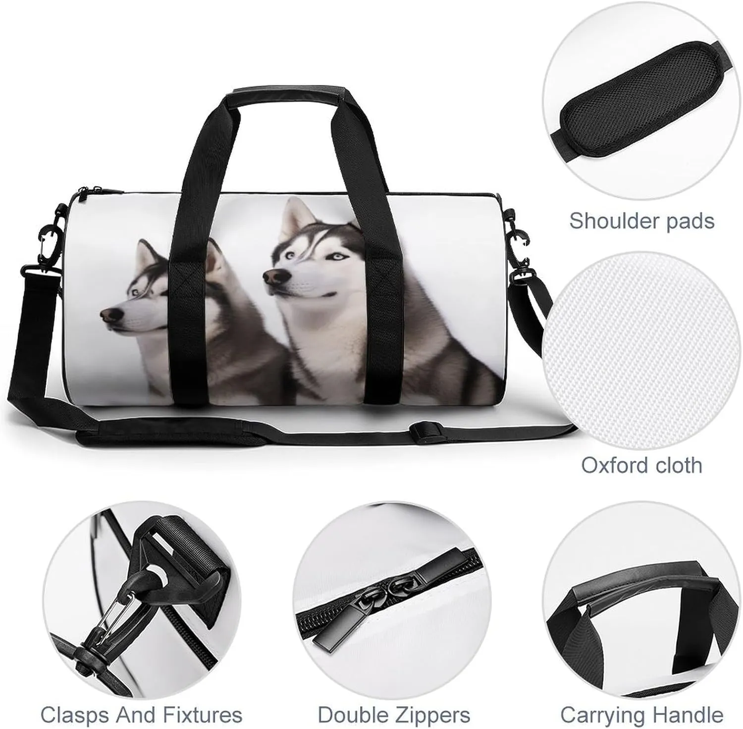 Travel Duffel Bag for Men And Women,Husky Dogs Waterproof Sports Fitness Bag Portable Travel Duffel Bag, 17.7in/9in/9in