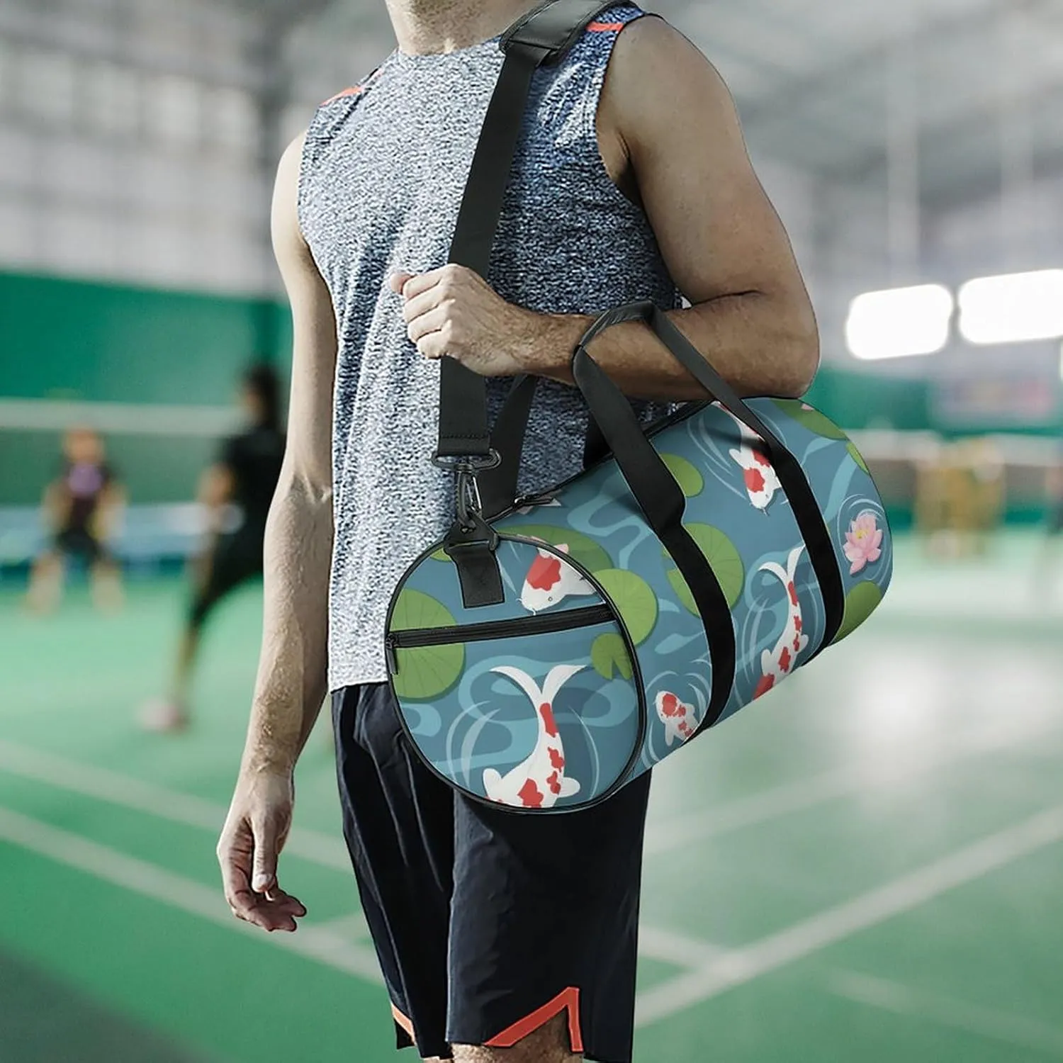 Travel Duffel Bag for Men And Women,Koi in The Pond Waterproof Sports Fitness Bag Portable Travel Duffel Bag, 17.7in/9in/9in