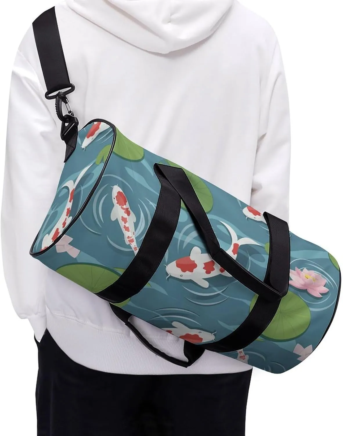 Travel Duffel Bag for Men And Women,Koi in The Pond Waterproof Sports Fitness Bag Portable Travel Duffel Bag, 17.7in/9in/9in