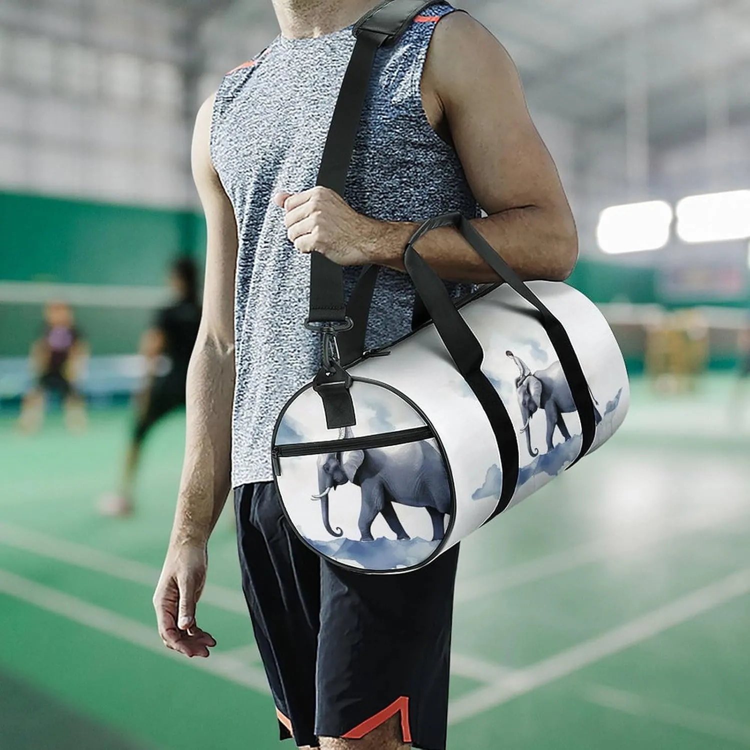 Travel Duffel Bag for Men And Women,Man Riding An Elephant Waterproof Sports Fitness Bag Portable Travel Duffel Bag, 17.7in/9in/9in