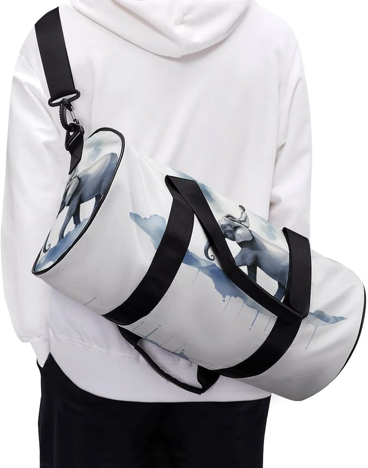 Travel Duffel Bag for Men And Women,Man Riding An Elephant Waterproof Sports Fitness Bag Portable Travel Duffel Bag, 17.7in/9in/9in