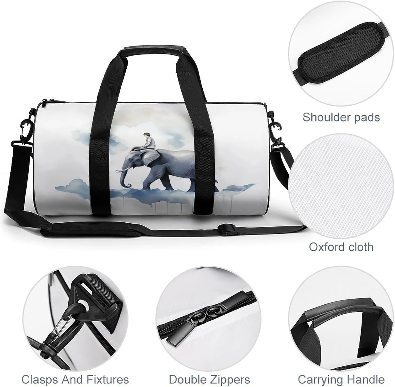 Travel Duffel Bag for Men And Women,Man Riding An Elephant Waterproof Sports Fitness Bag Portable Travel Duffel Bag, 17.7in/9in/9in