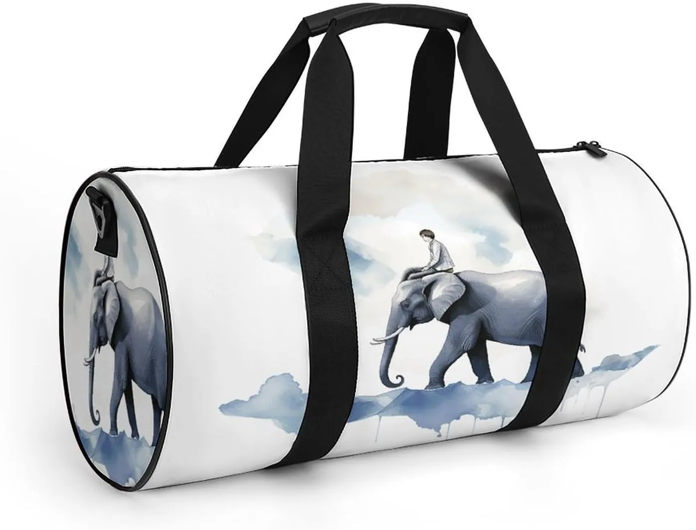 Travel Duffel Bag for Men And Women,Man Riding An Elephant Waterproof Sports Fitness Bag Portable Travel Duffel Bag, 17.7in/9in/9in