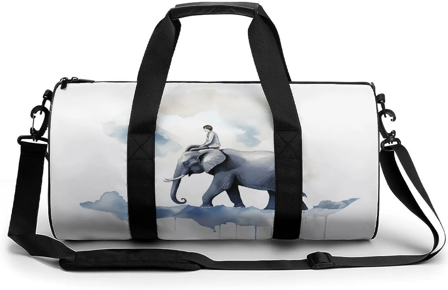 Travel Duffel Bag for Men And Women,Man Riding An Elephant Waterproof Sports Fitness Bag Portable Travel Duffel Bag, 17.7in/9in/9in