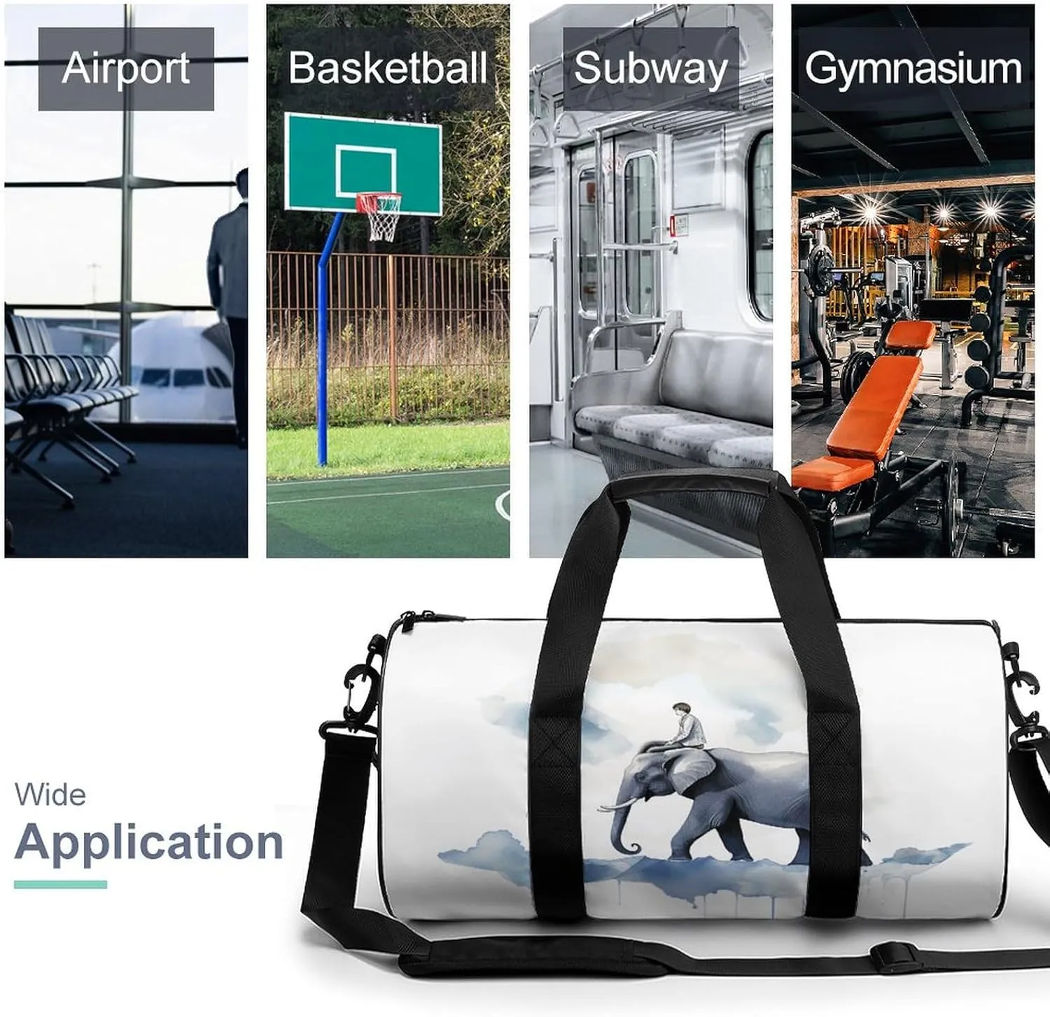 Travel Duffel Bag for Men And Women,Man Riding An Elephant Waterproof Sports Fitness Bag Portable Travel Duffel Bag, 17.7in/9in/9in